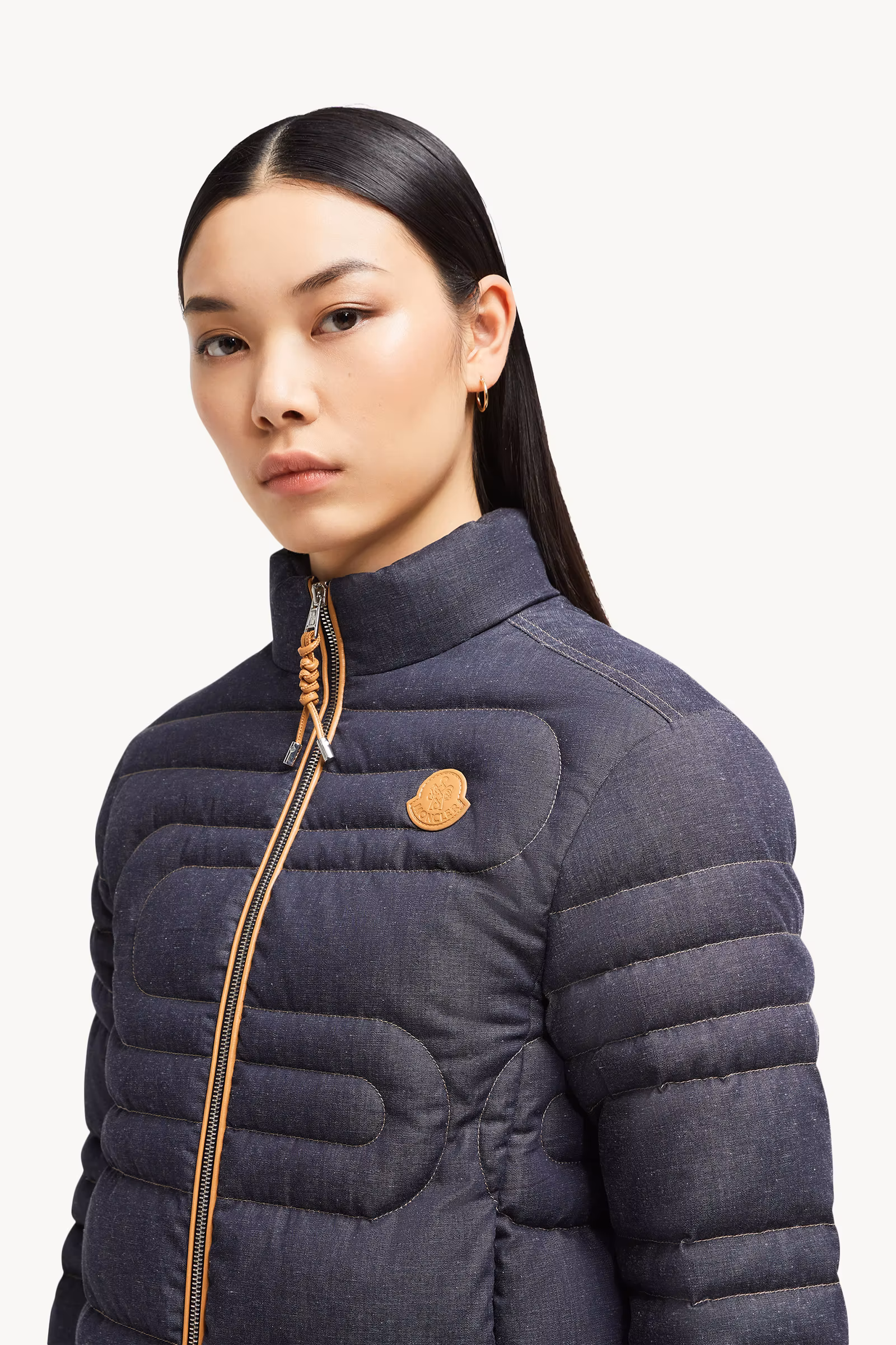 Xiaoqing Snake-Quilted Denim Short Down Jacket