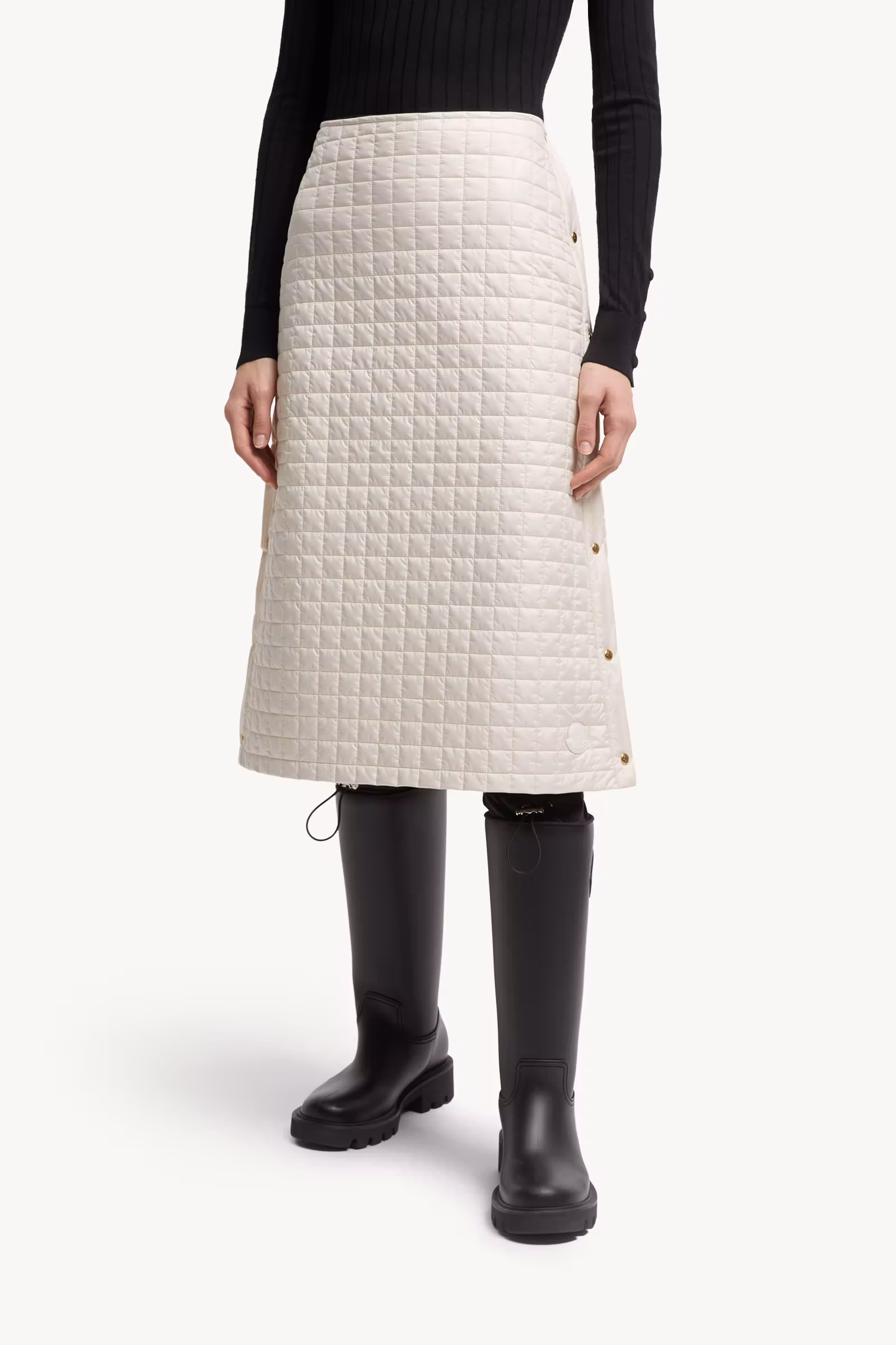 Square-Quilted Padded Midi Skirt