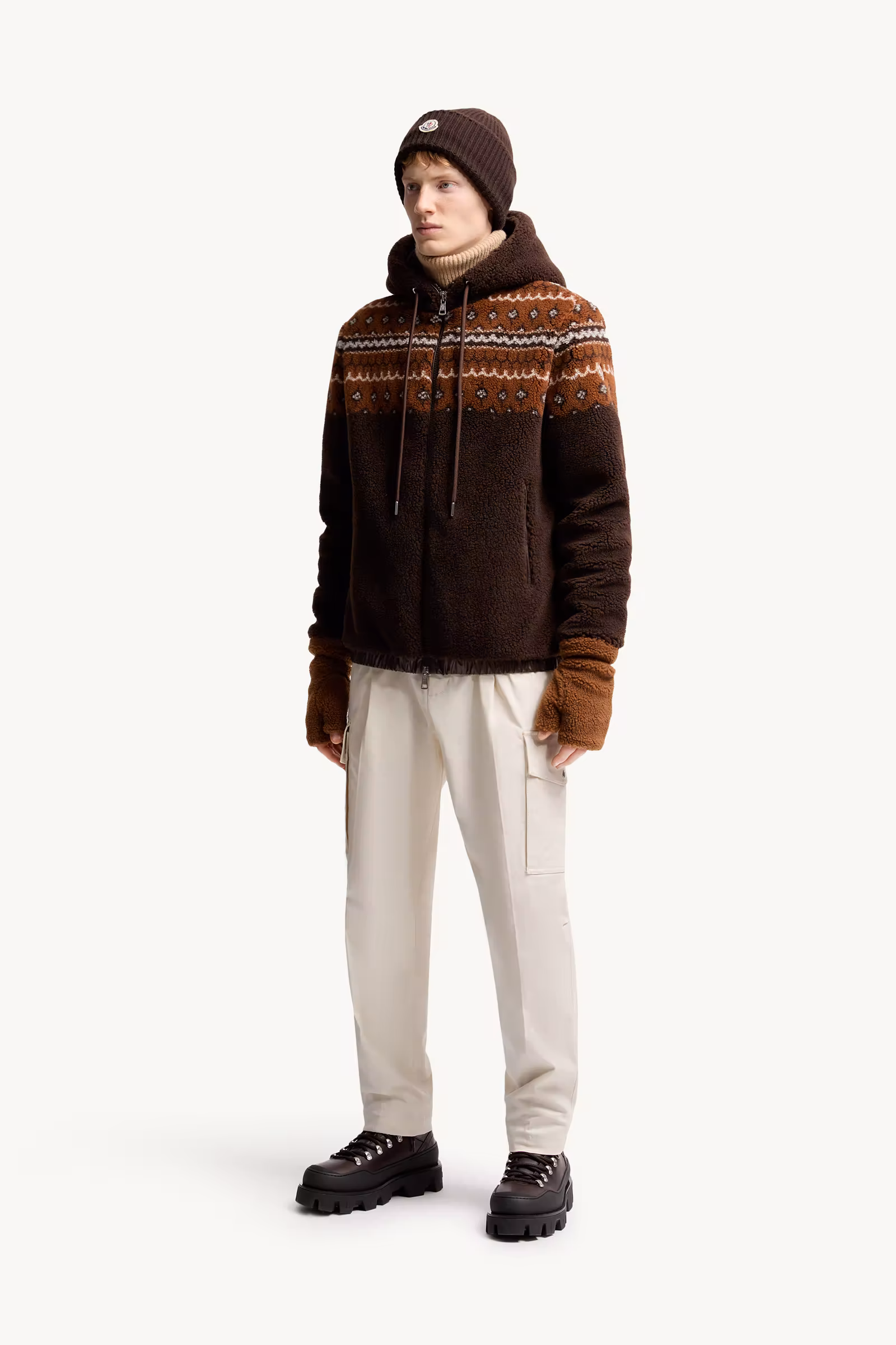 Geometric Jacquard Wool Blend Hoodie