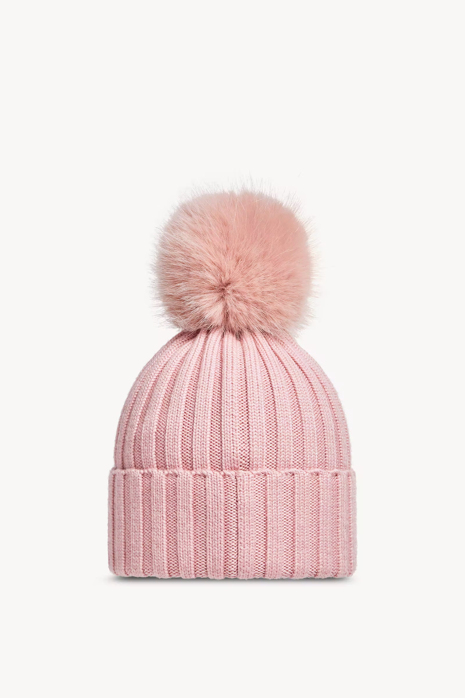 Wool Beanie with Faux Fur Pom Pom