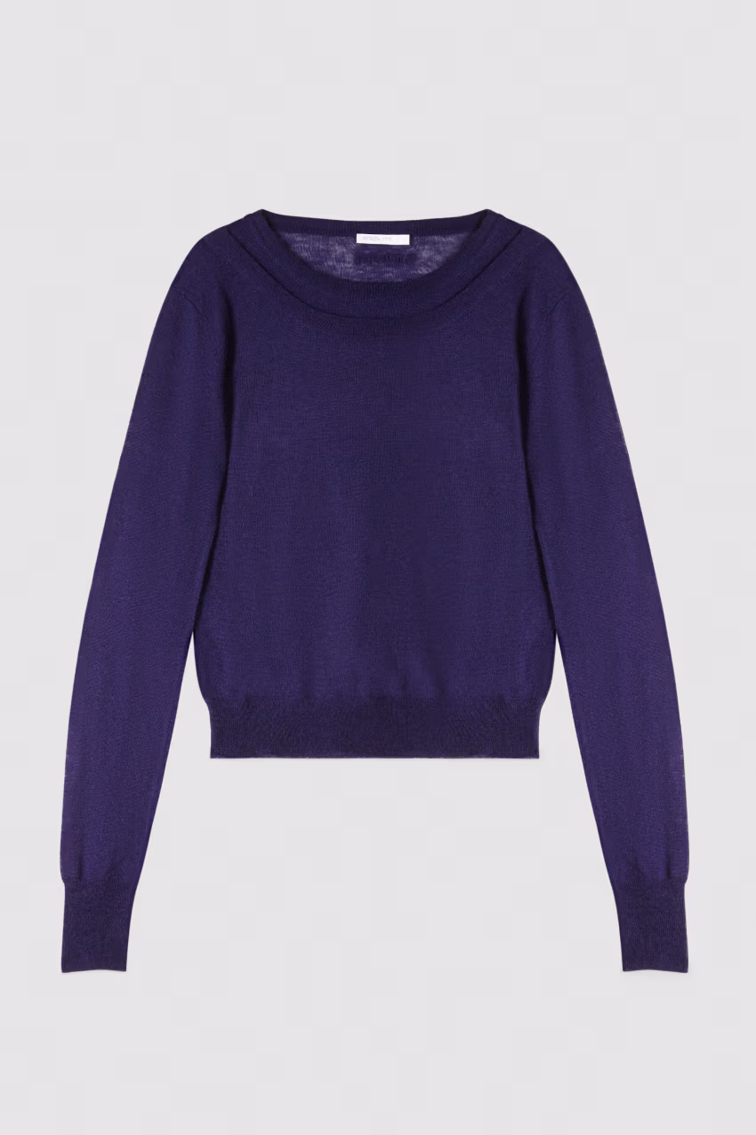 Maglia ultra fine in lana con scollo a barca