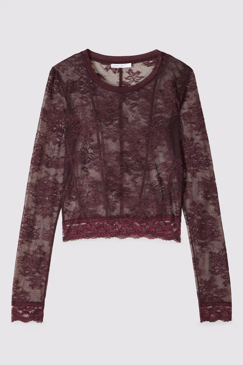 Top a maniche lunghe in pizzo stretch