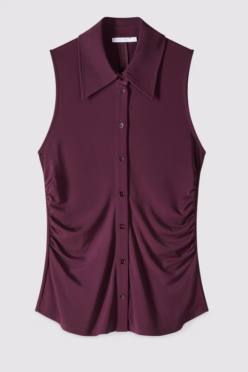 Camicia senza maniche arricciata stretch