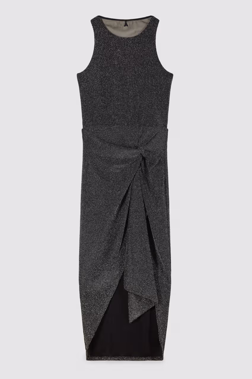Abito midi in lurex con drappeggio