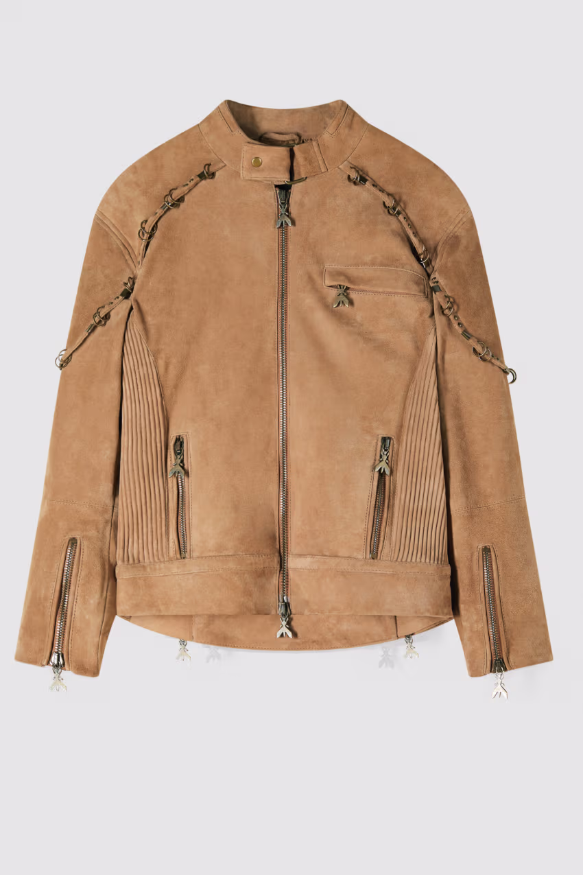 Chiodo oversize in camoscio con piercing