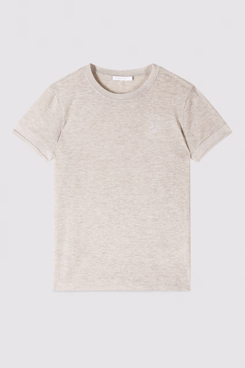 T-shirt in maglia con logo strass