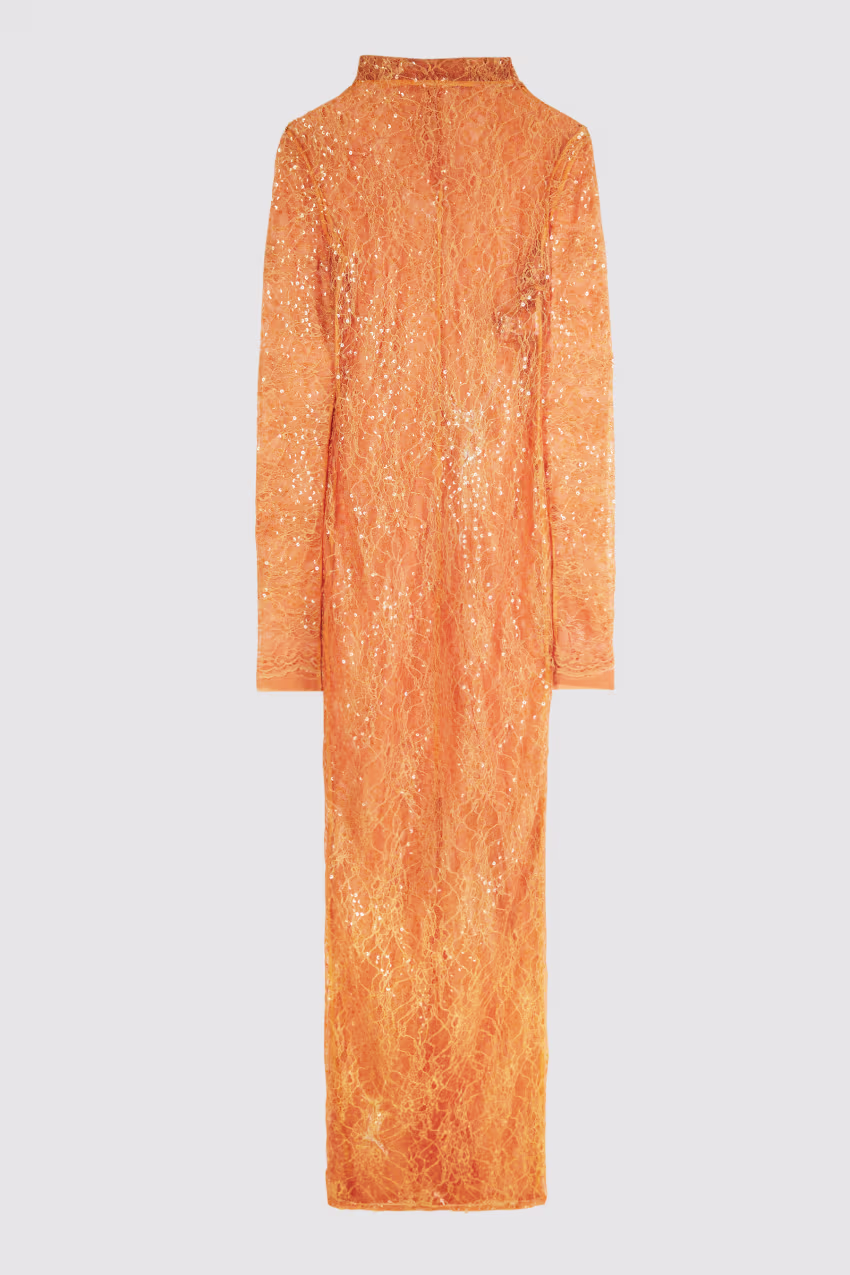 Abito lungo in pizzo con paillettes