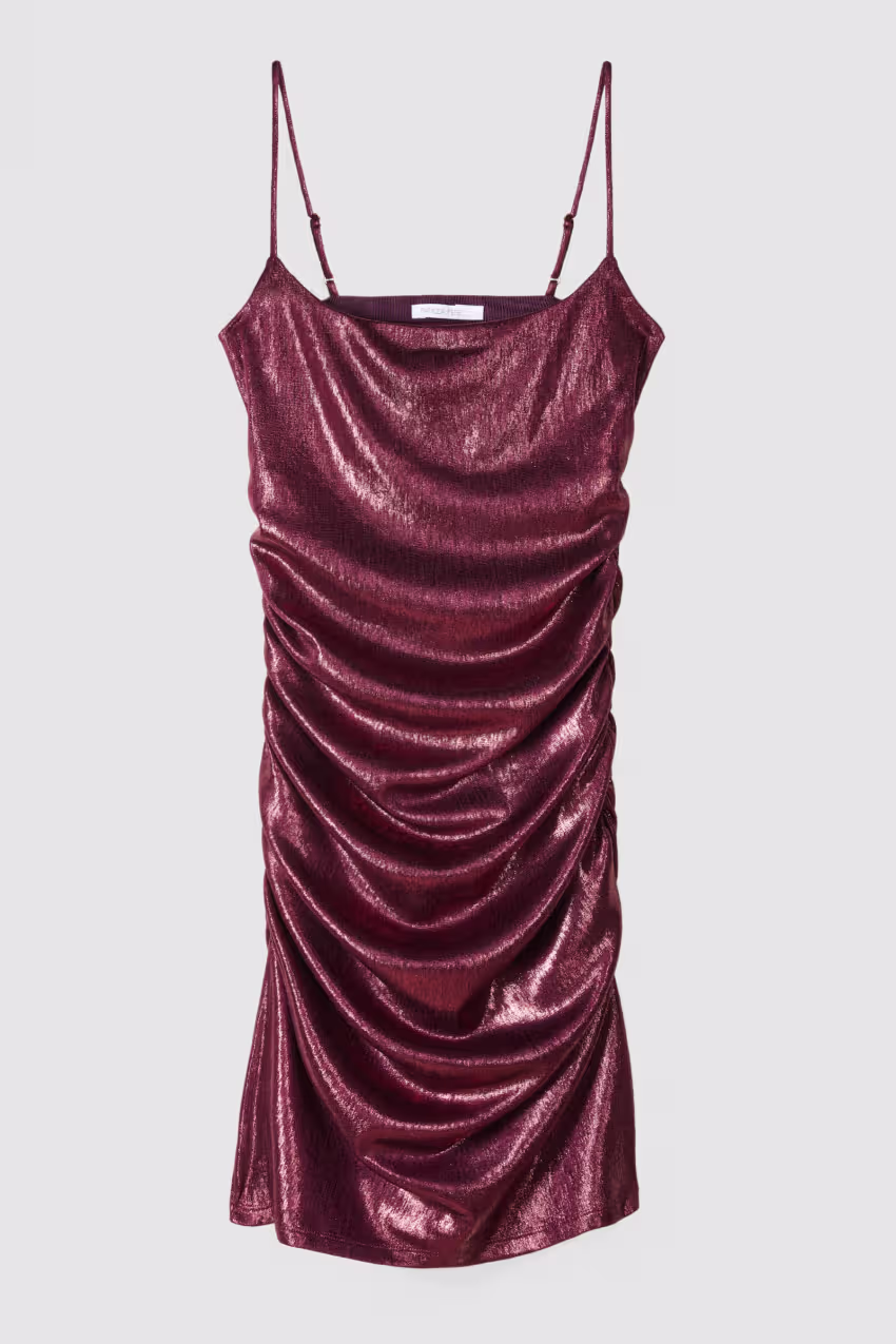Abito mini drappeggiato in jersey laminato
