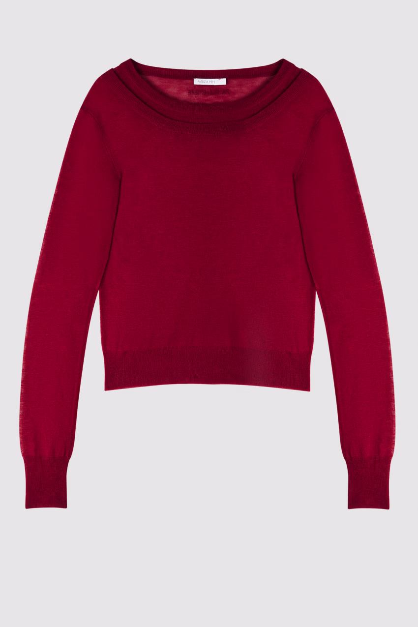 Maglia ultra fine in lana con scollo a barca