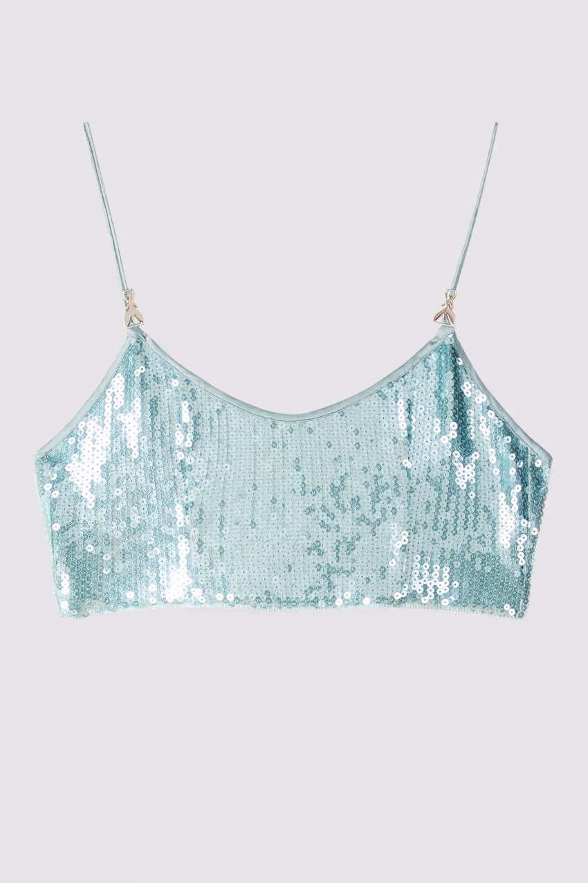 Crop top con paillettes in tulle