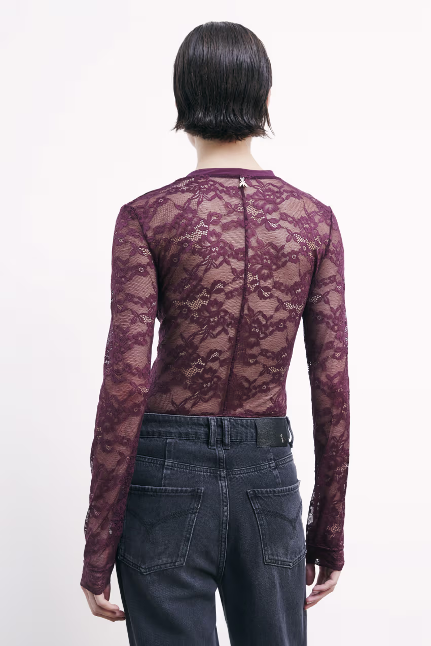 Top a maniche lunghe in pizzo stretch