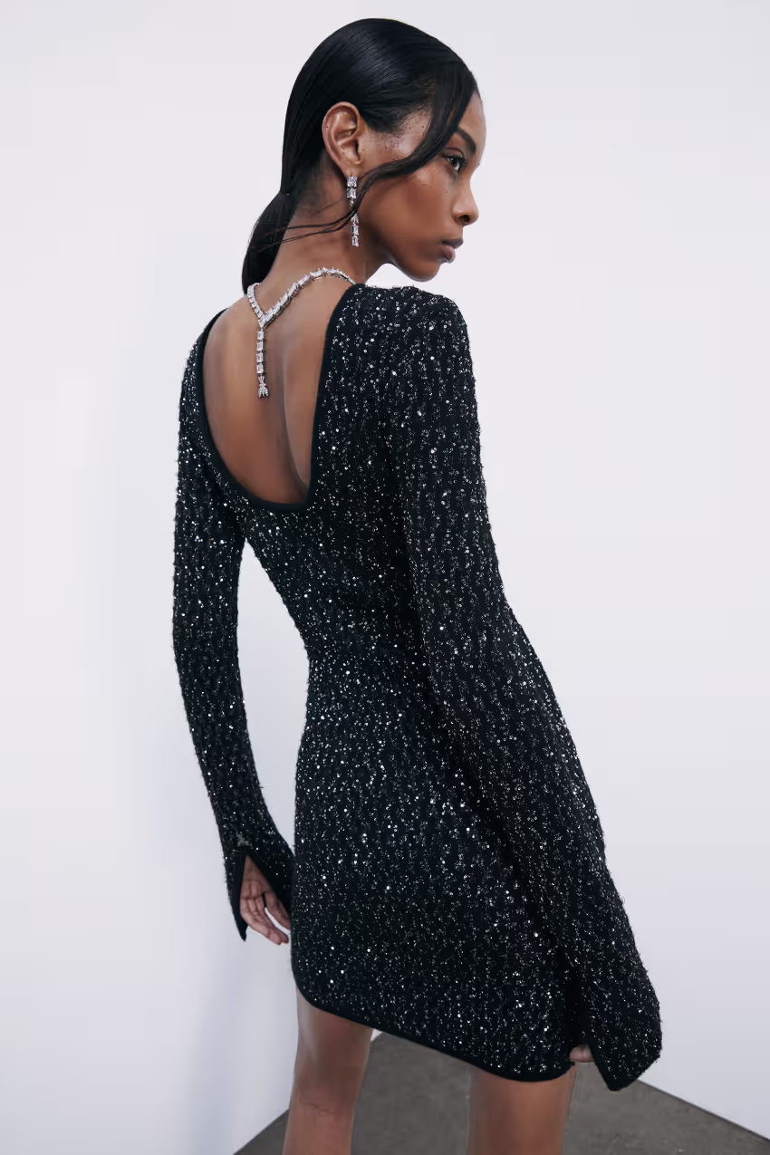 Abito mini in maglia con paillettes