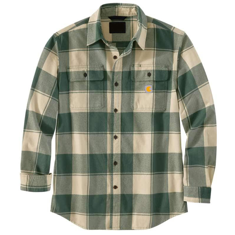 Loose Fit Heavyweight Flannel Long-Sleeve Plaid Shirt