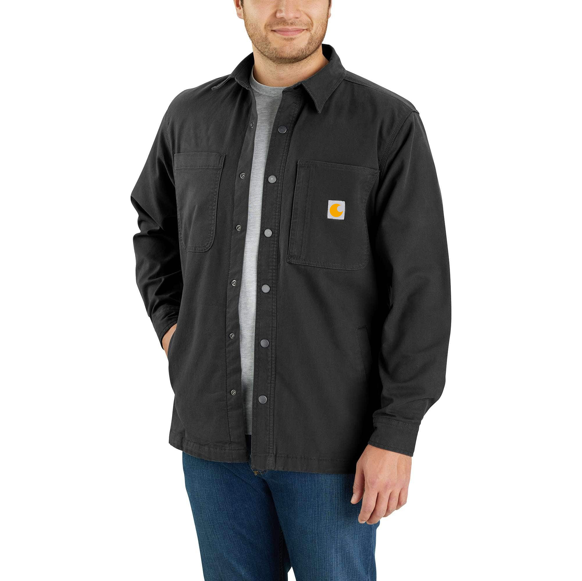 Rugged Flex Relaxed Fit Canvas Fleece-Lined Snap-Front Shirt Jac