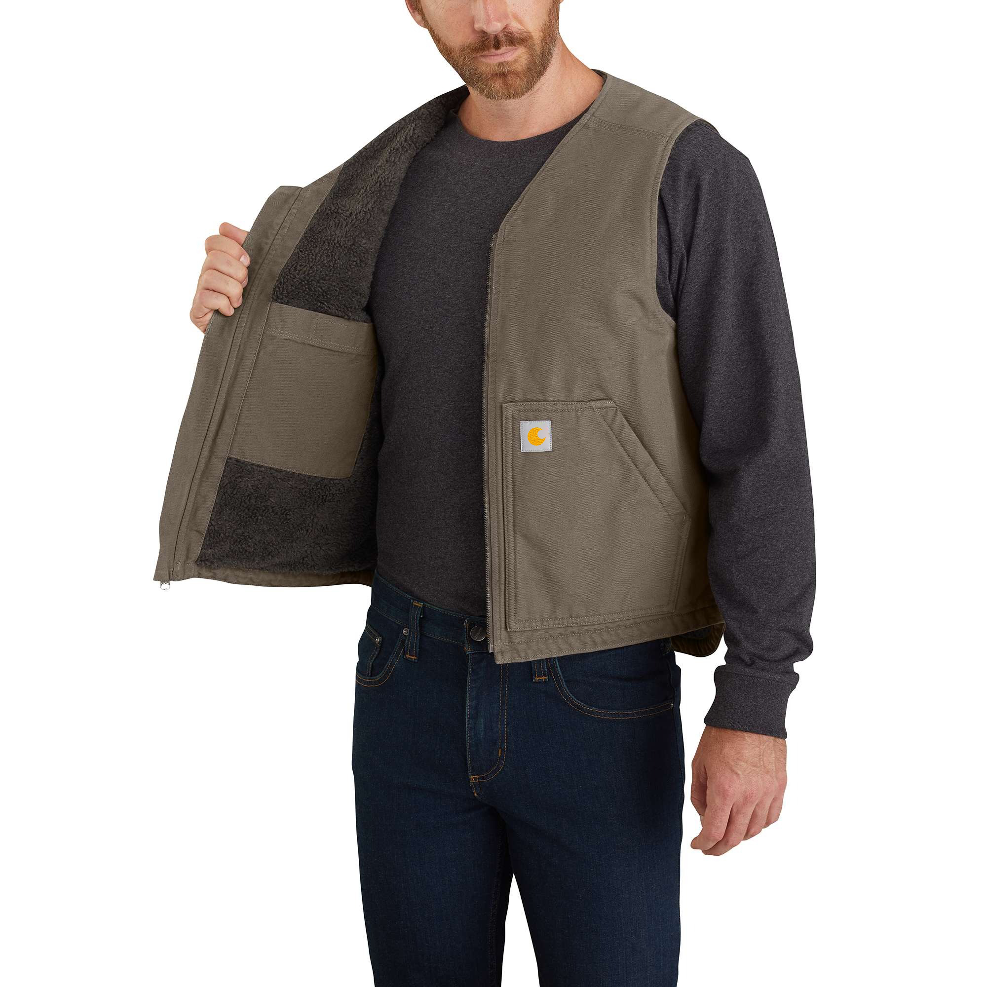 Relaxed Fit Washed Duck Sherpa-Lined Vest