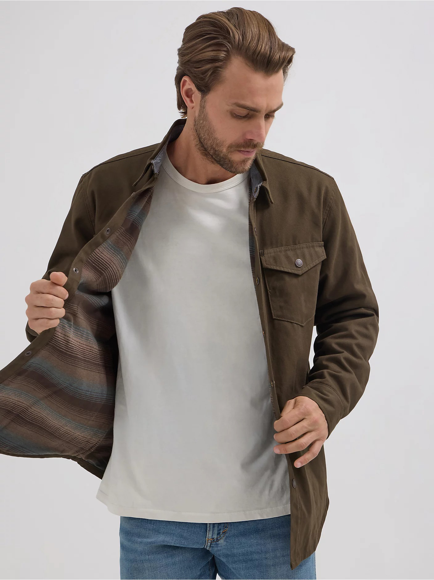 Men's Flannel Lined Twill Shirt Jacket