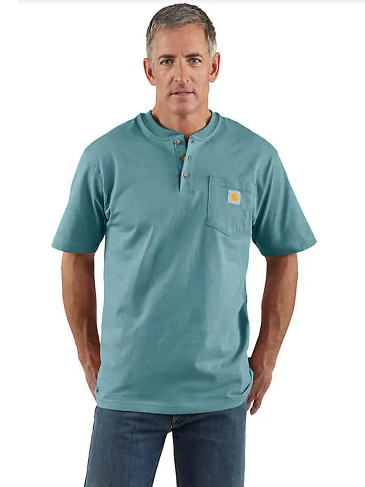 Loose Fit Heavyweight Short-Sleeve Pocket Henley T-Shirt