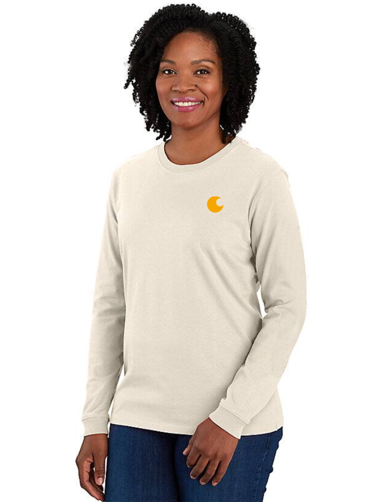 Women's Loose Fit Heavyweight Long-Sleeve Logo Sleeve Graphic T-Shirt