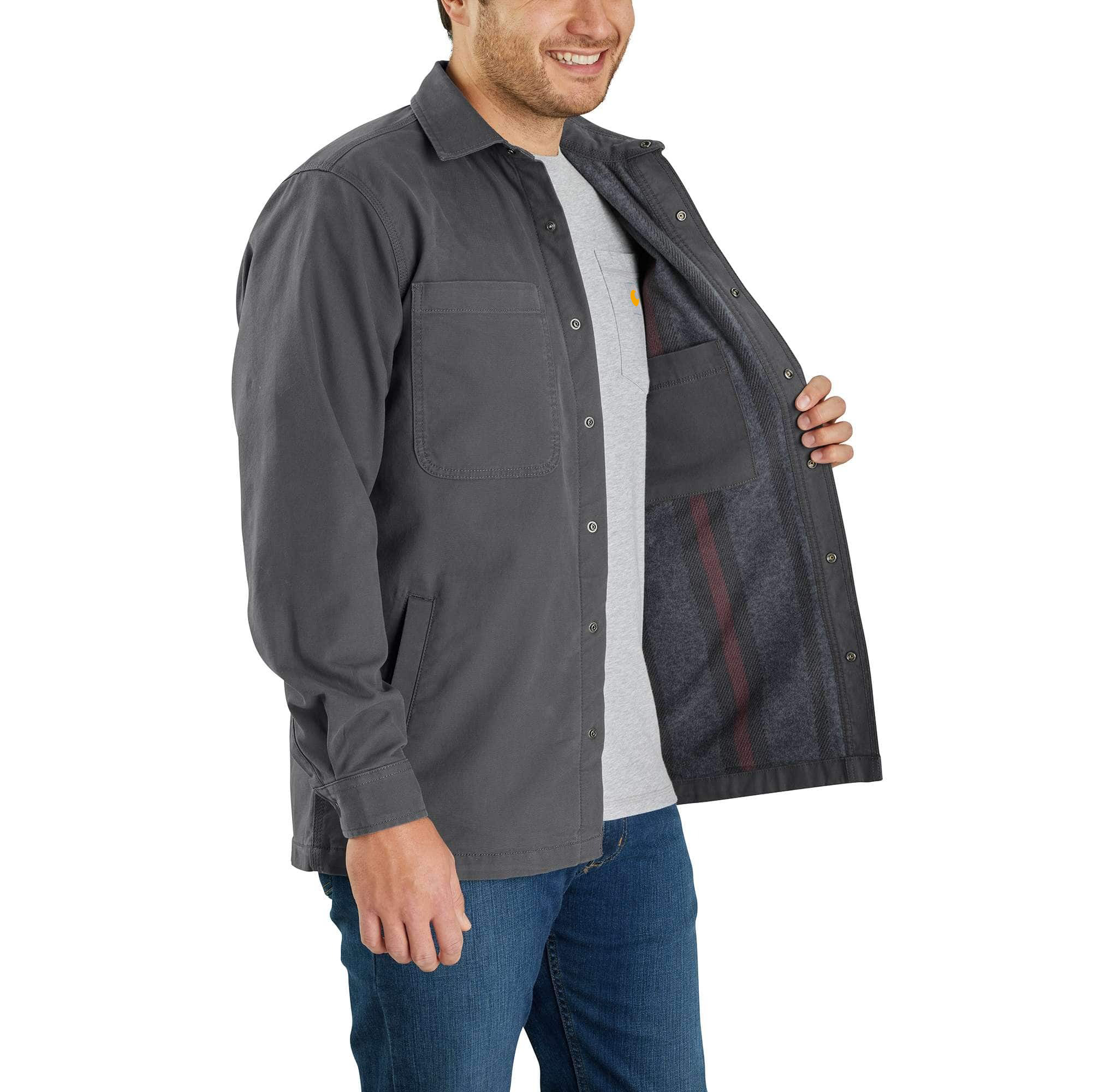 Rugged Flex Relaxed Fit Canvas Fleece-Lined Snap-Front Shirt Jac
