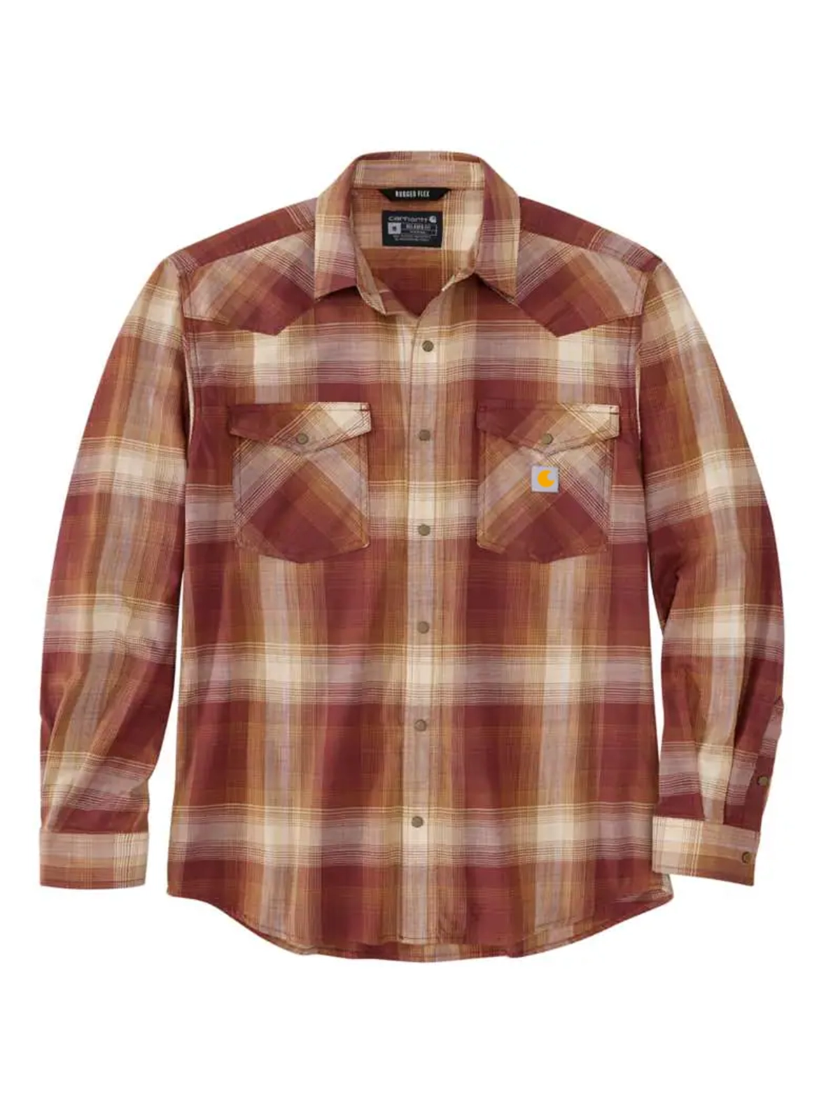 Relaxed Fit Lightweight Long-Sleeve Snap-Front Plaid Shirt