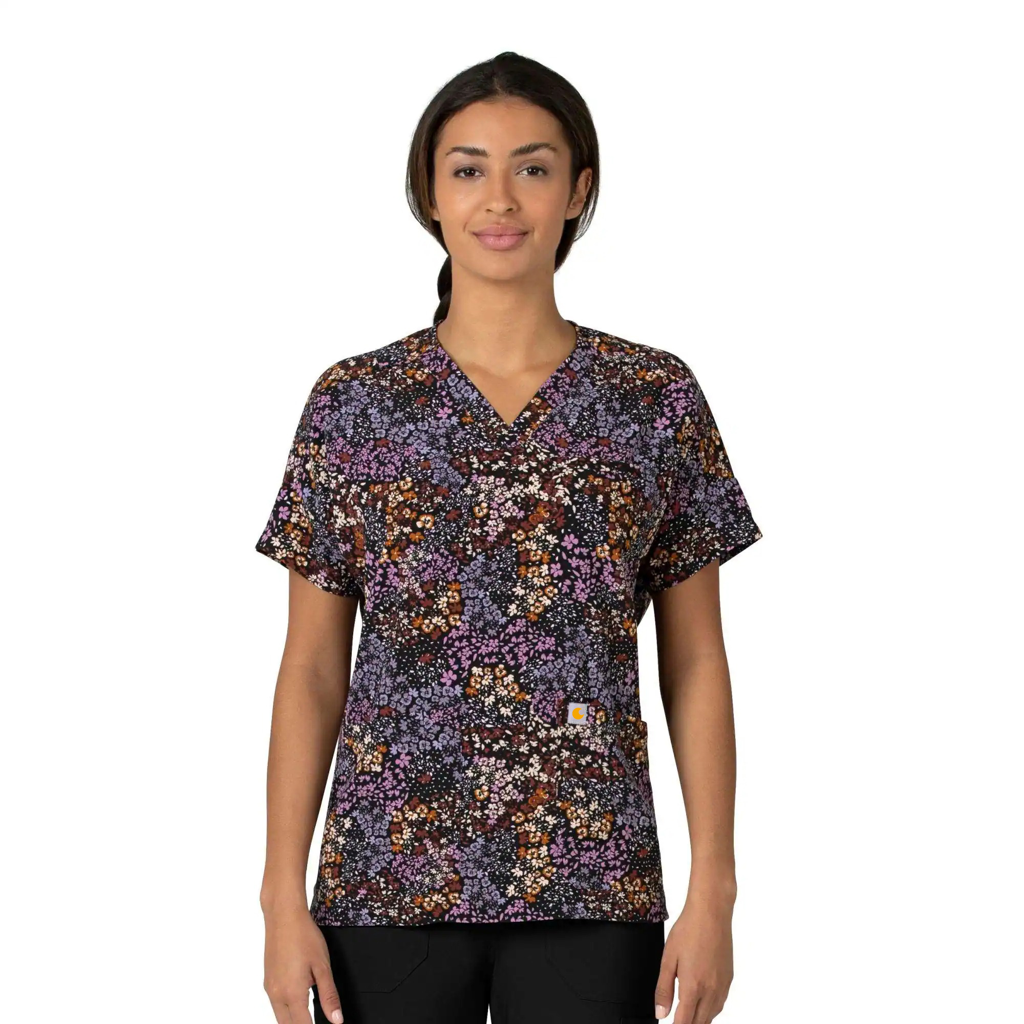 Women's Oversized V-Neck Print Scrub Top