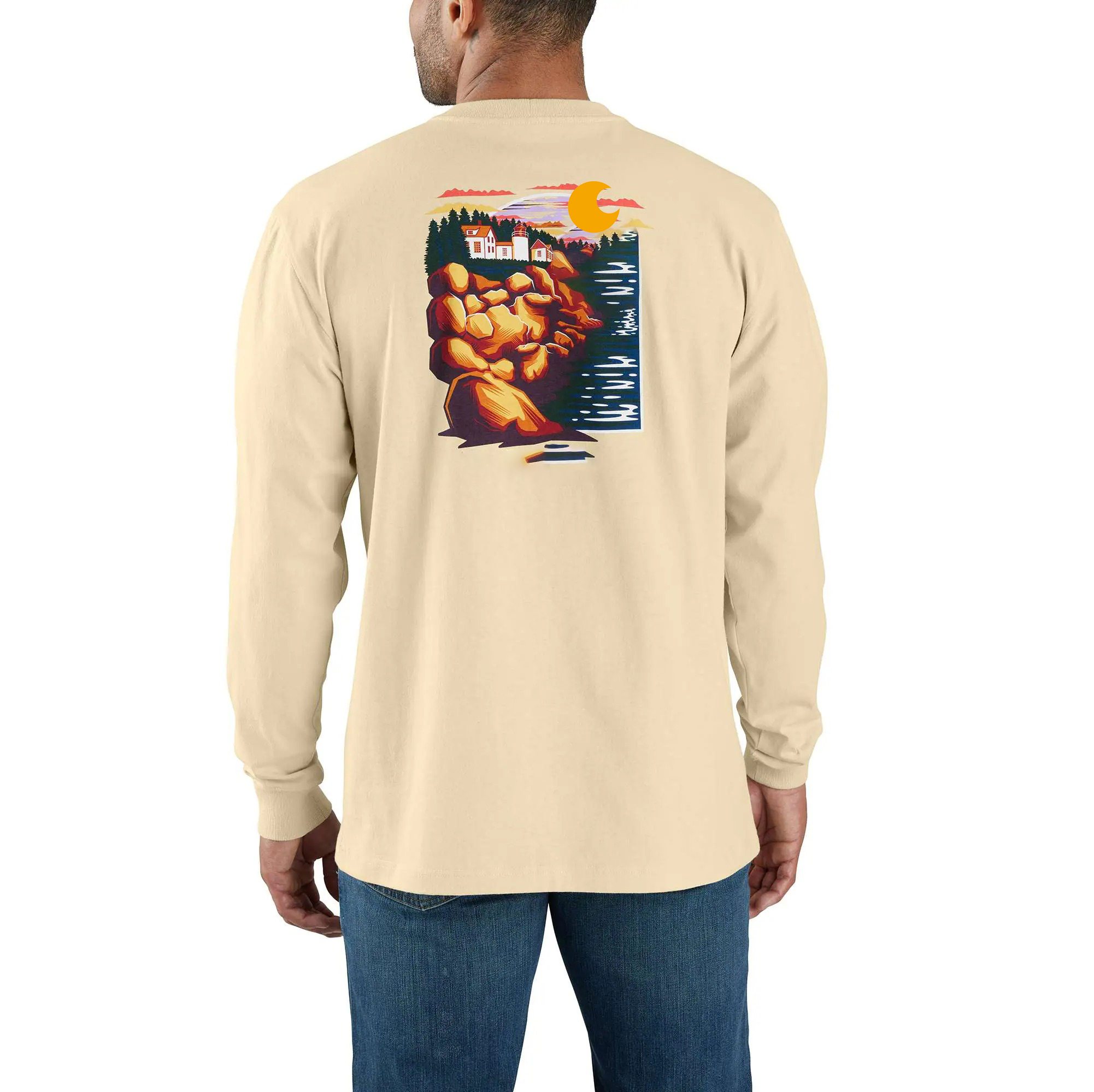 Loose Fit Heavyweight Long-Sleeve Acadia National Park Graphic T-Shirt