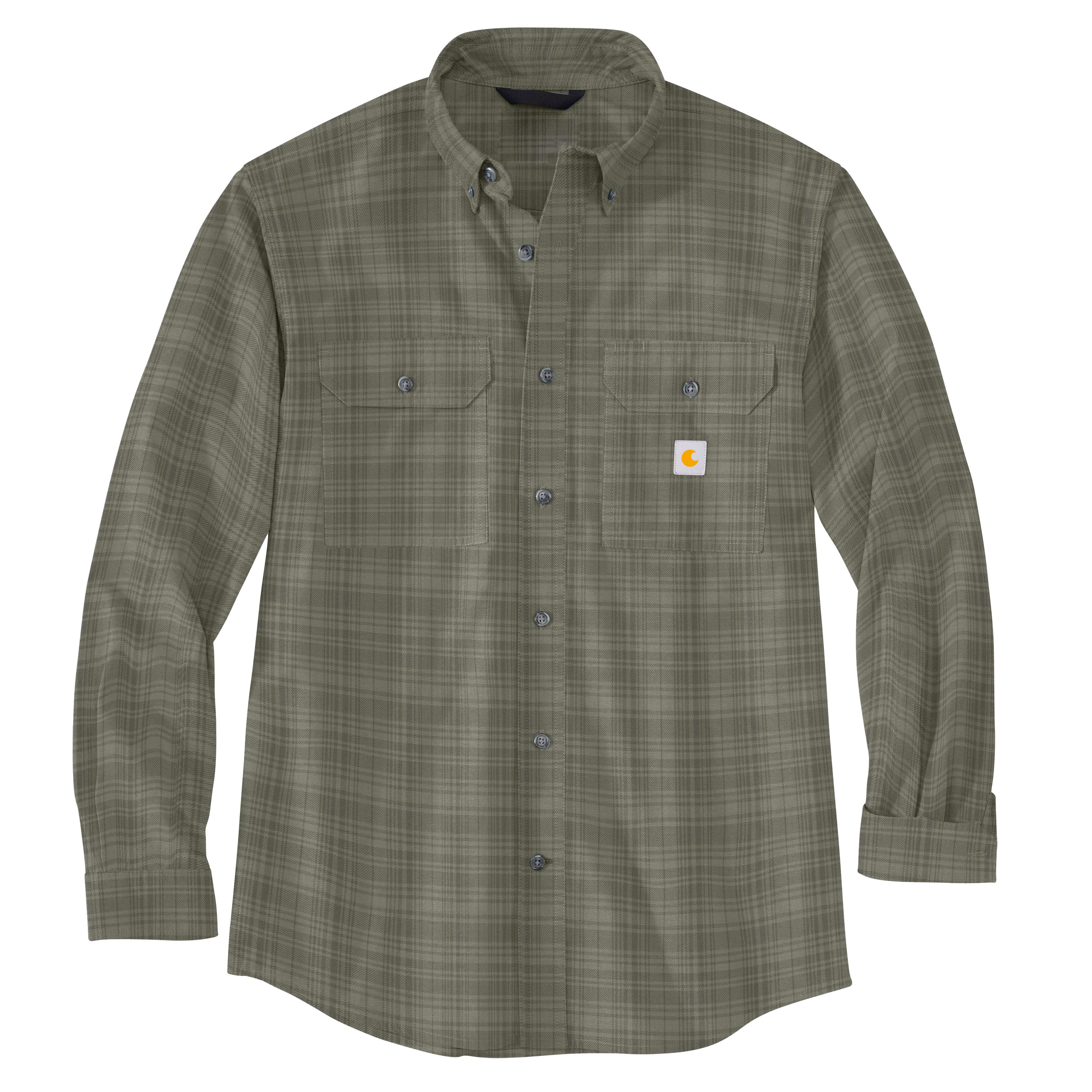 Loose Fit Midweight Chambray Long-Sleeve Plaid Shirt