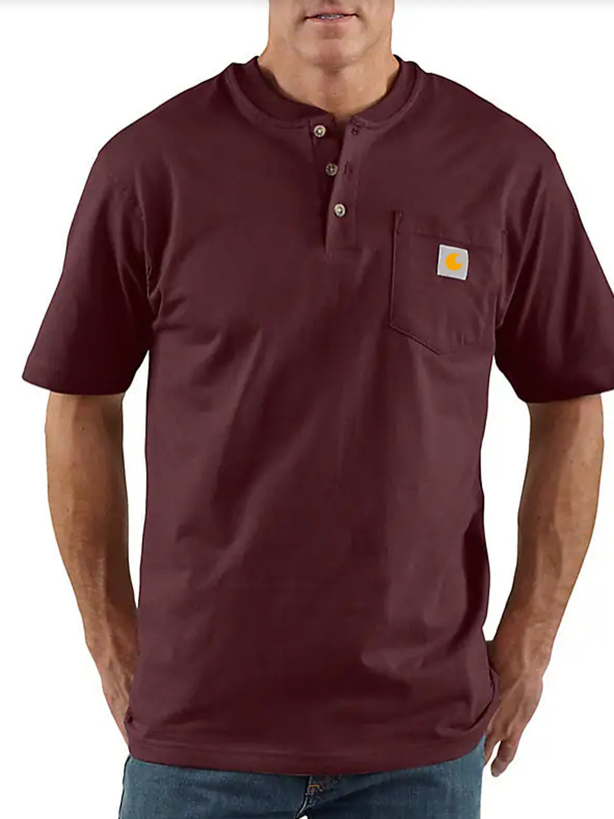 Loose Fit Heavyweight Short-Sleeve Pocket Henley T-Shirt