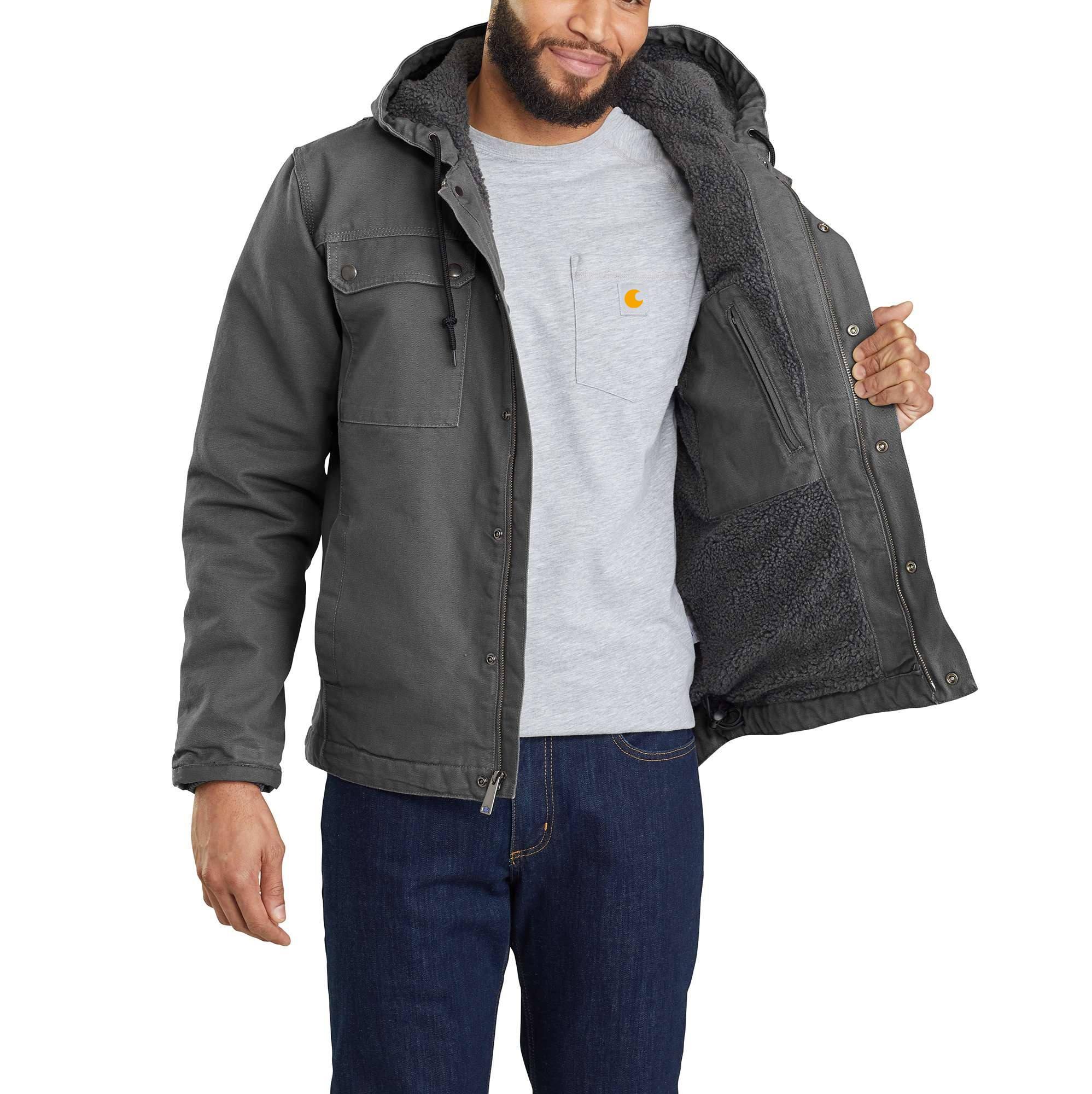 Men's Sherpa-Lined Utility Jacket - Relaxed Fit - Washed Duck
