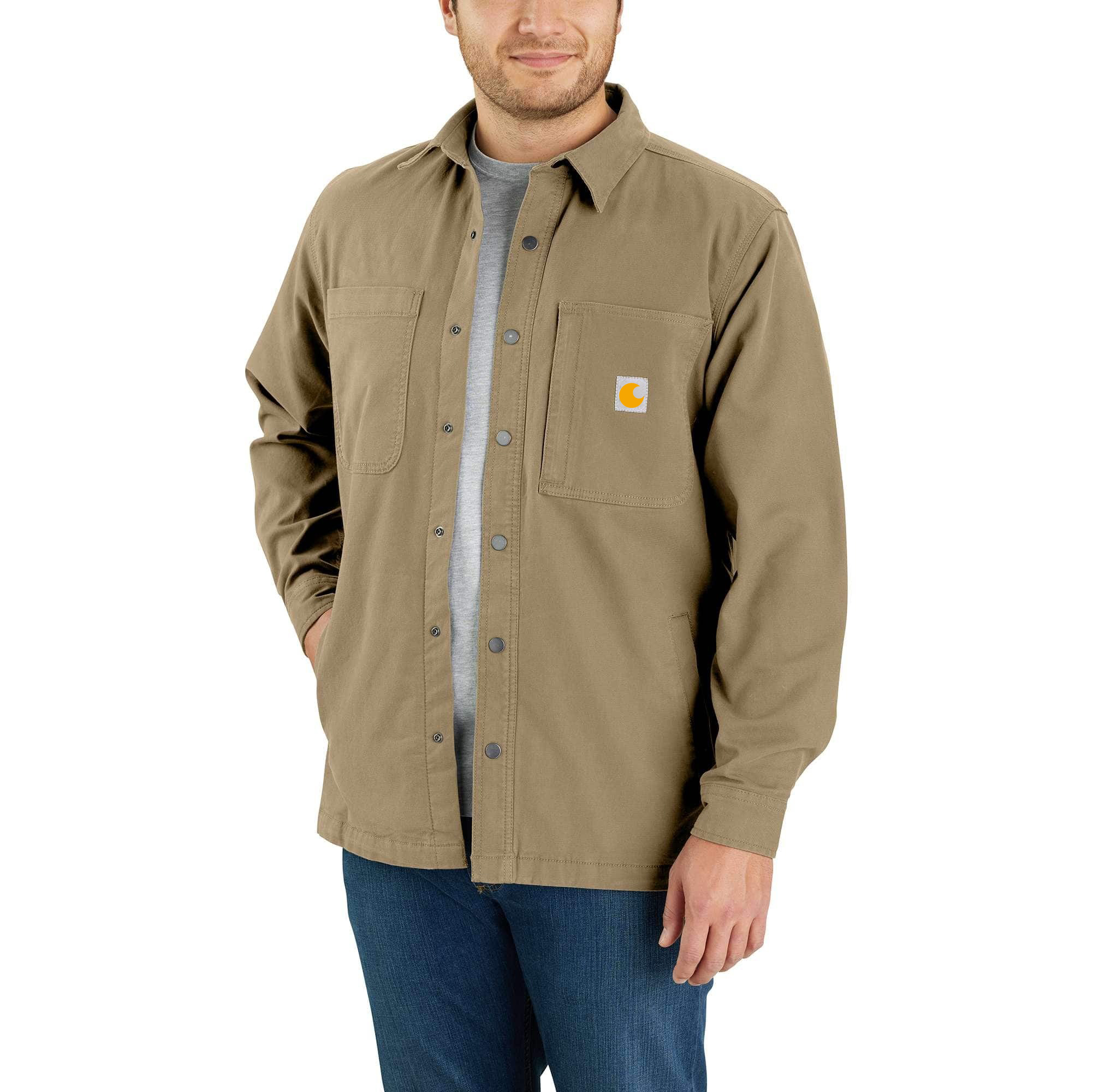 Rugged Flex Relaxed Fit Canvas Fleece-Lined Snap-Front Shirt Jac