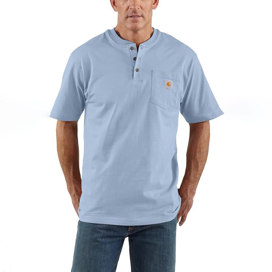 Men's Loose Fit Heavyweight Short-Sleeve Pocket Henley T-Shirt