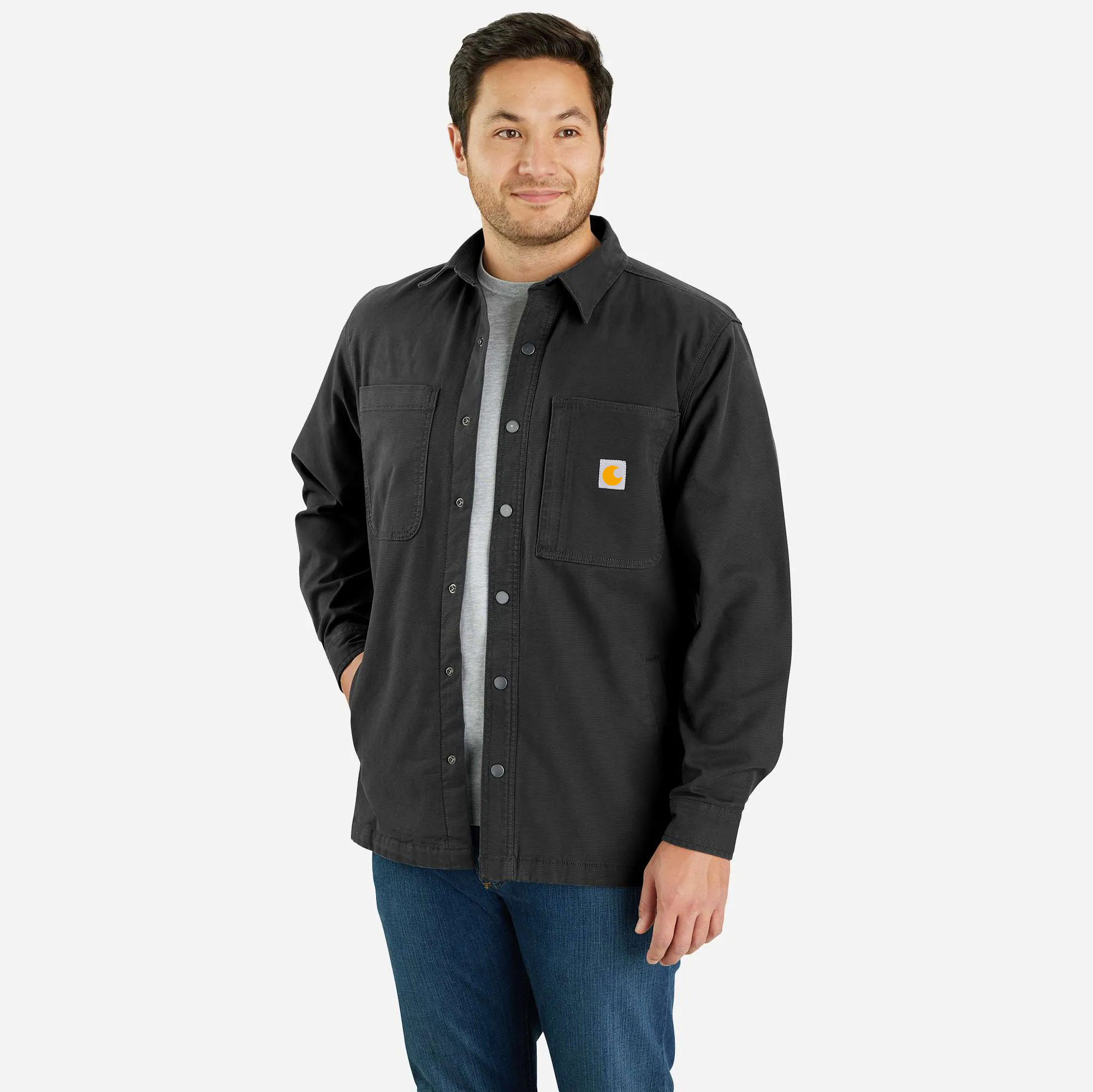 Rugged Flex Relaxed Fit Canvas Fleece-Lined Snap-Front Shirt Jac