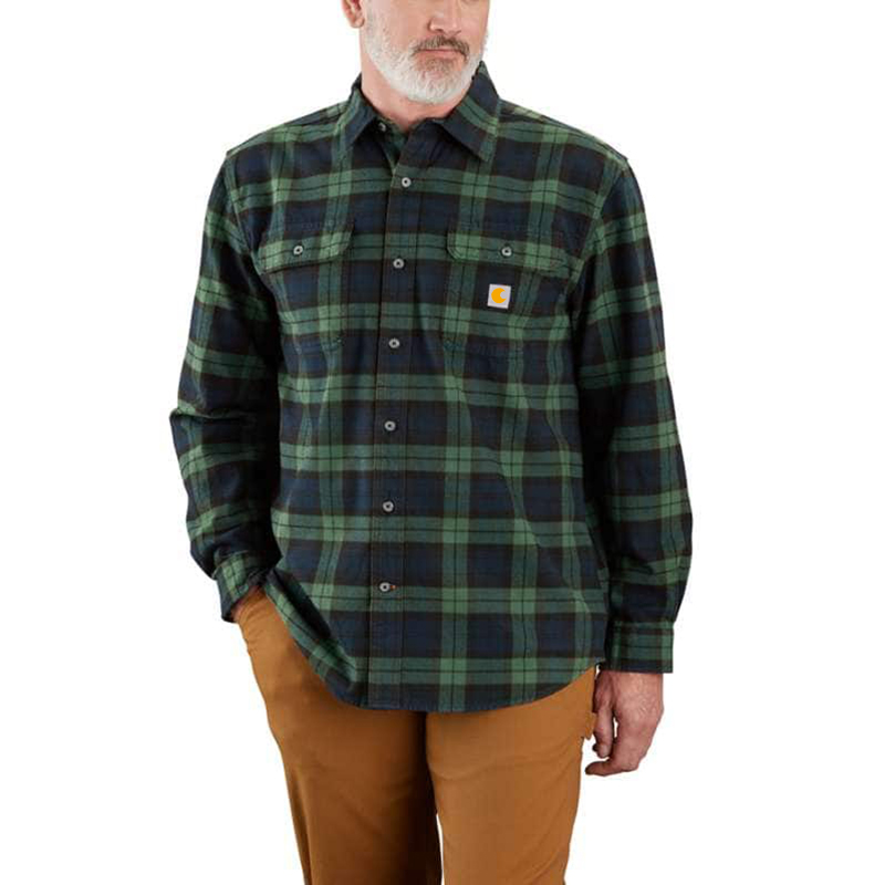 Loose Fit Heavyweight Flannel Long-Sleeve Plaid Shirt