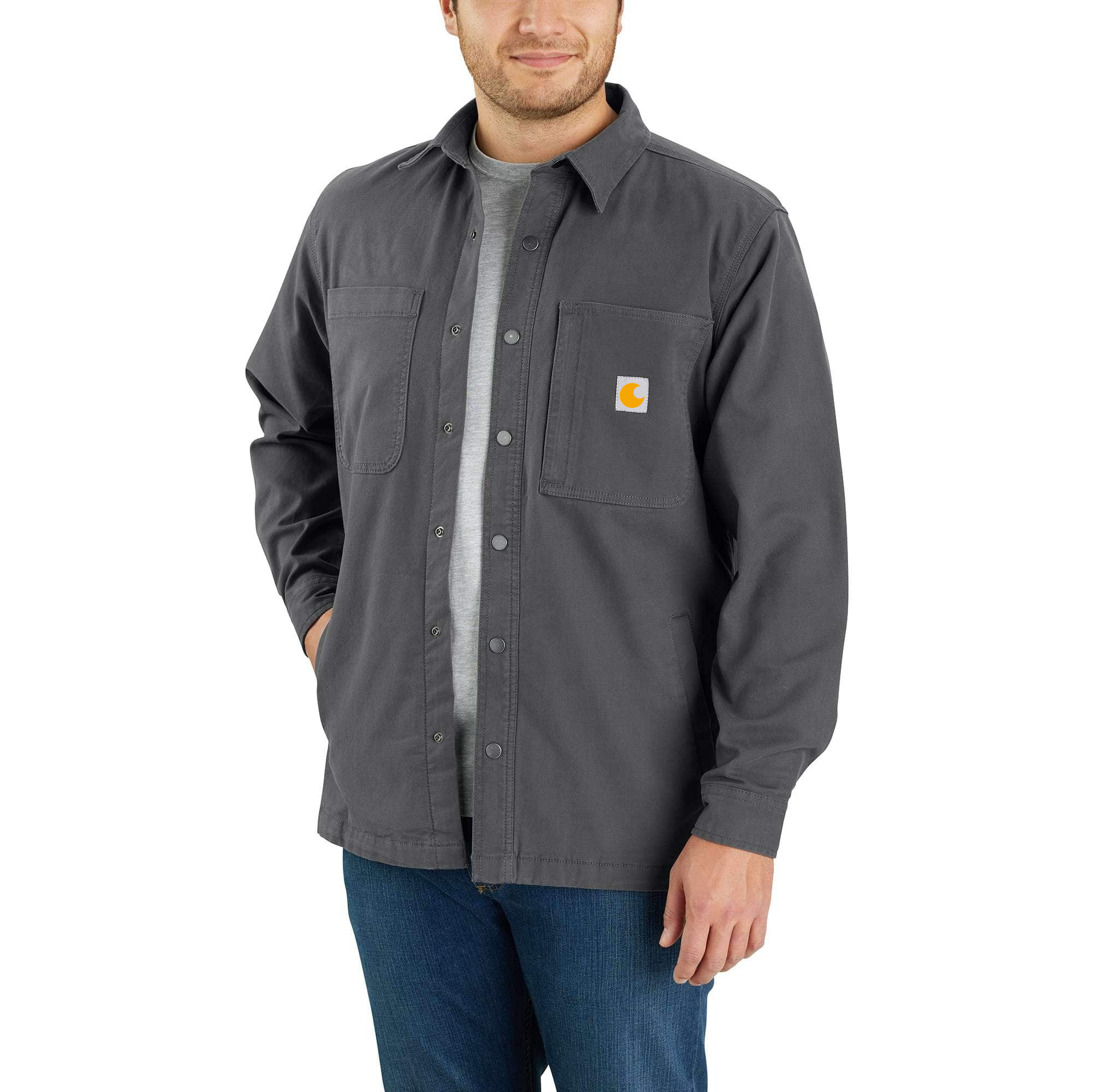 Rugged Flex Relaxed Fit Canvas Fleece-Lined Snap-Front Shirt Jac