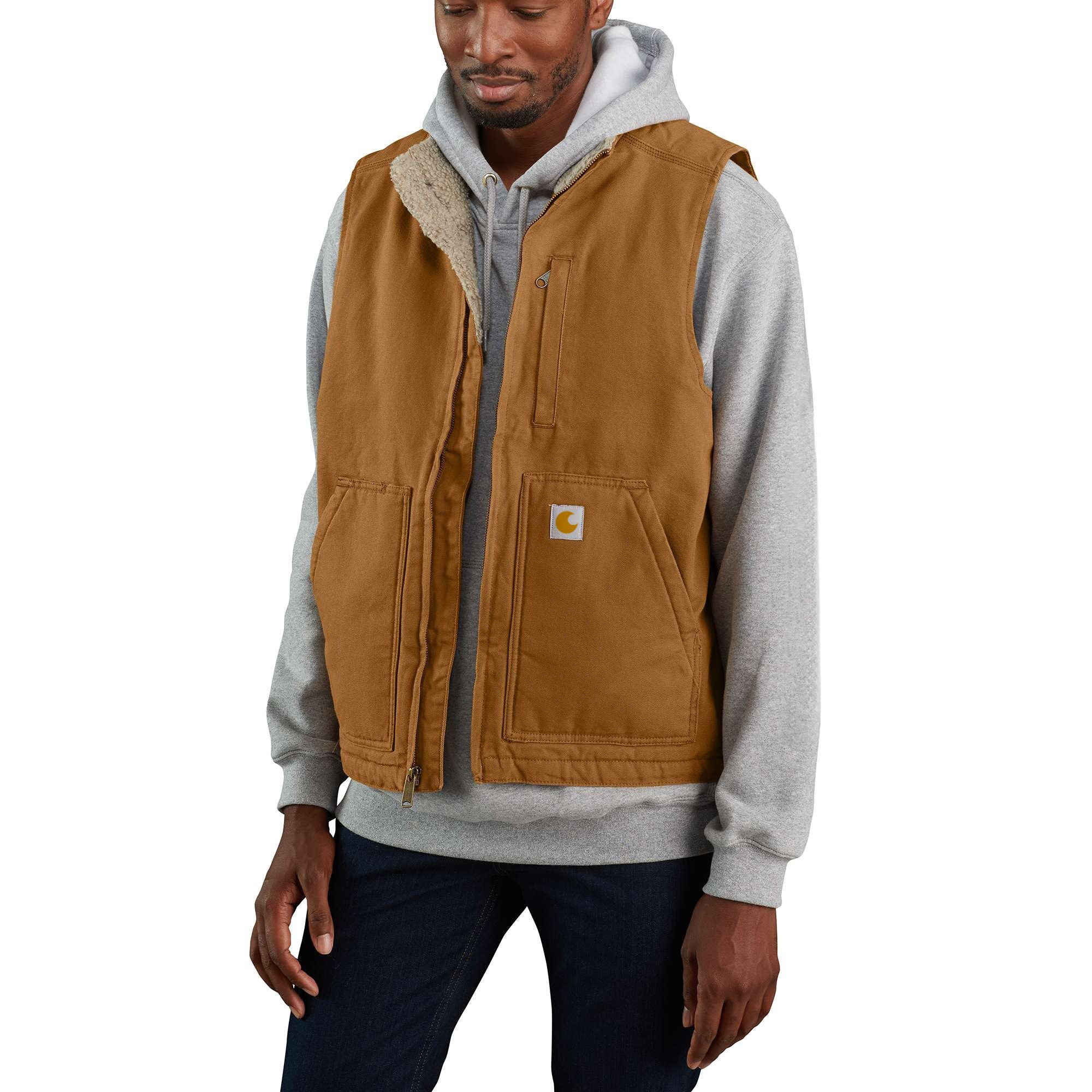 Men's Mock-Neck Sherpa-Lined Vest - Loose Fit - Washed Duck