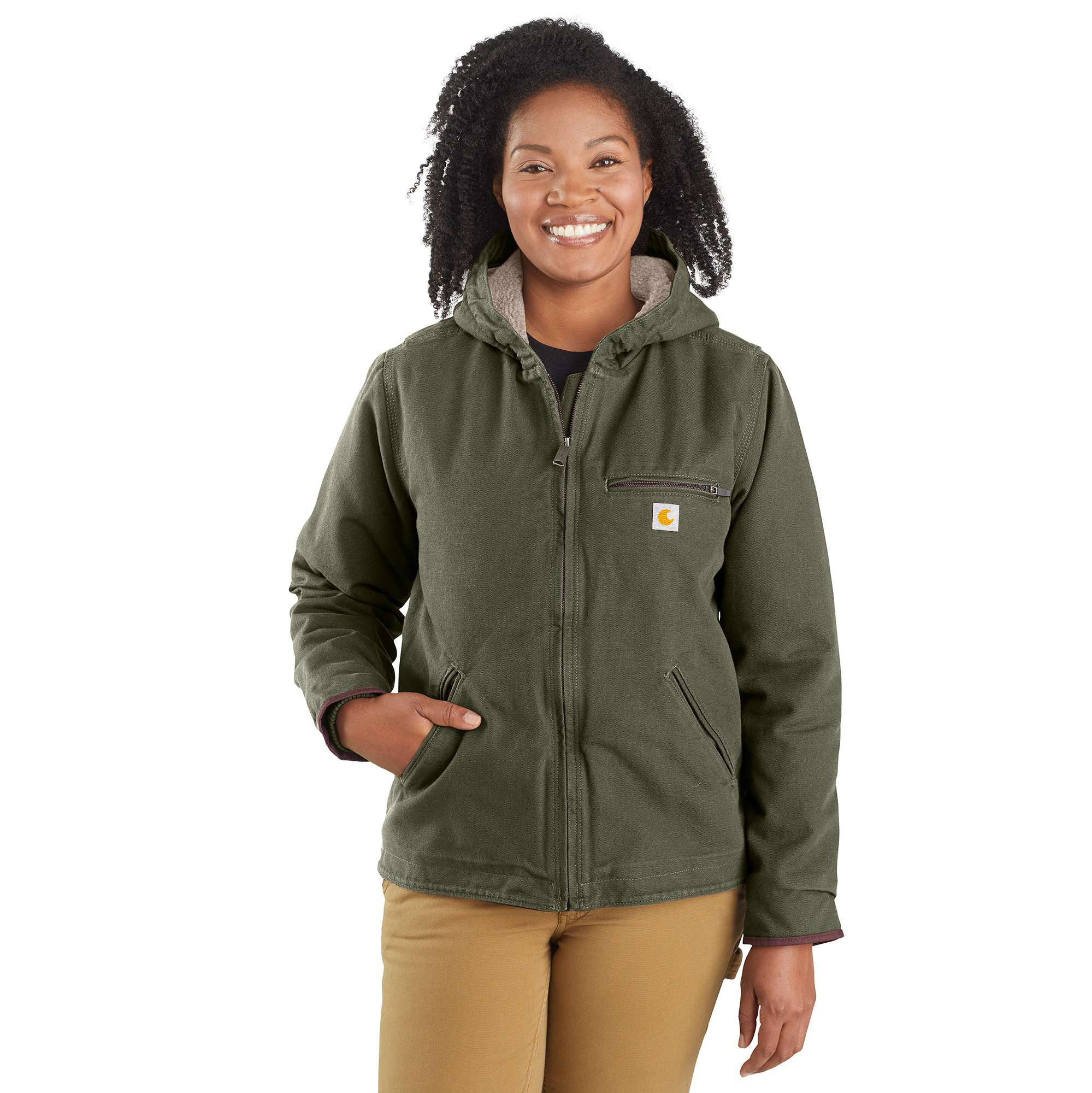 Women's Sherpa Lined Jacket - Loose Fit - Washed Duck - 3 Warmest Rating