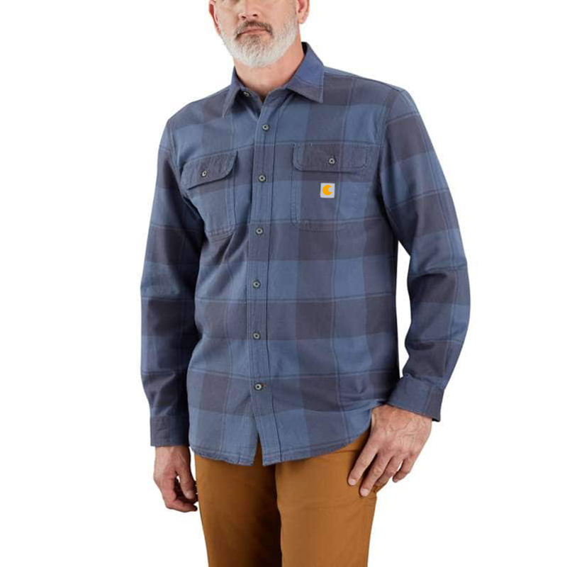 Loose Fit Heavyweight Flannel Long-Sleeve Plaid Shirt