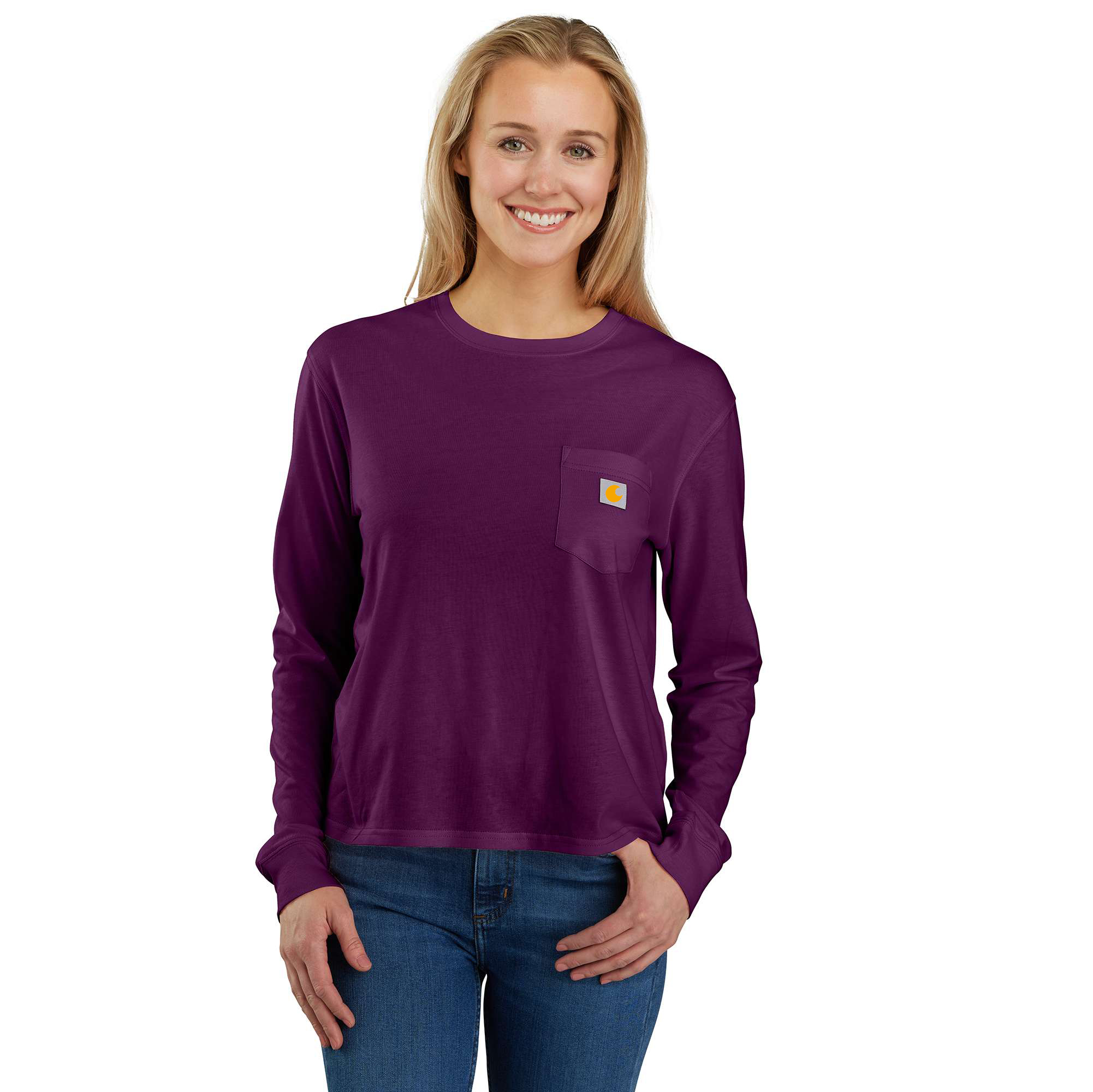 Women's TENCEL Fiber Series Loose Fit Long-Sleeve Crewneck Pocket T-Shirt