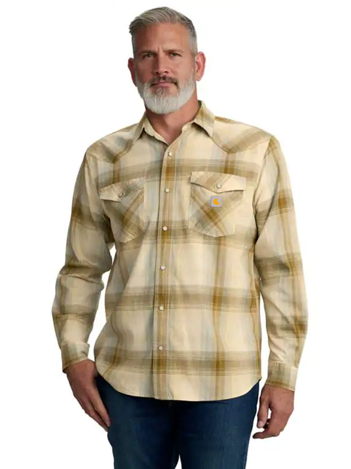 Relaxed Fit Lightweight Long-Sleeve Snap-Front Plaid Shirt