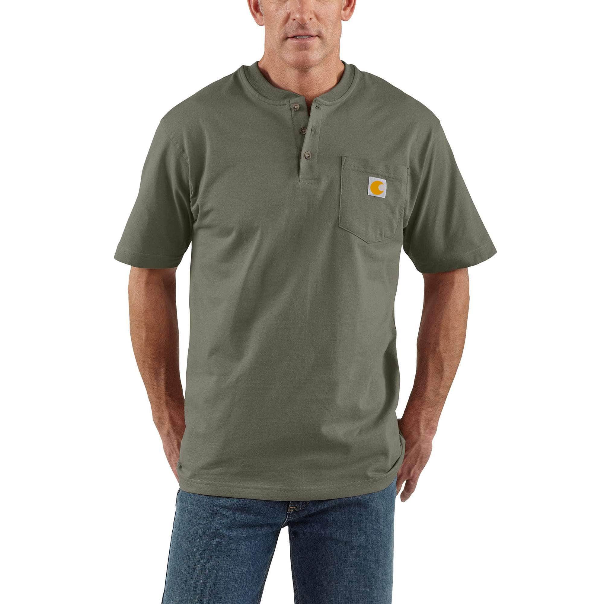 Loose Fit Heavyweight Short-Sleeve Pocket Henley T-Shirt