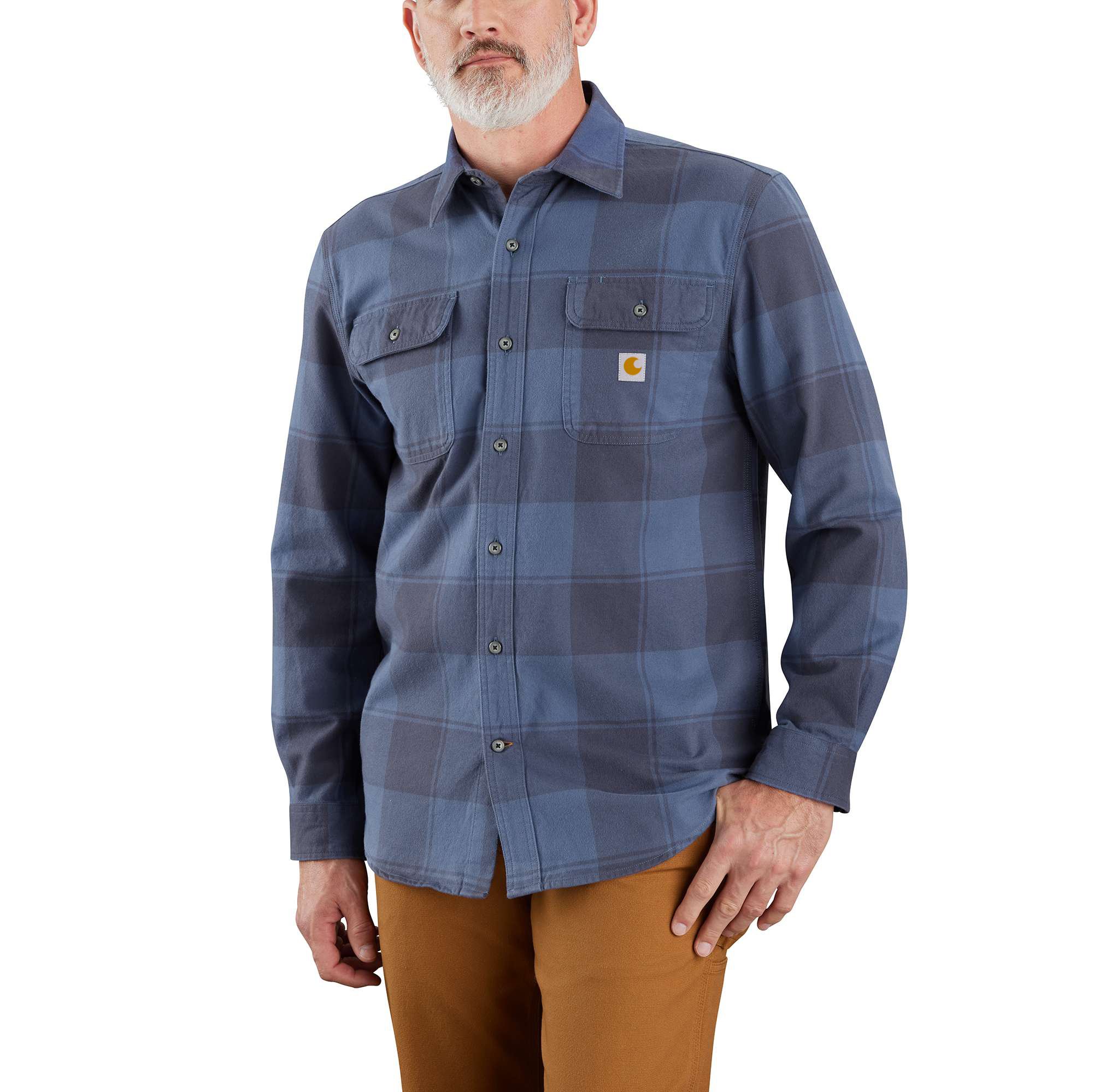 Loose Fit Heavyweight Flannel Long-Sleeve Plaid Shirt