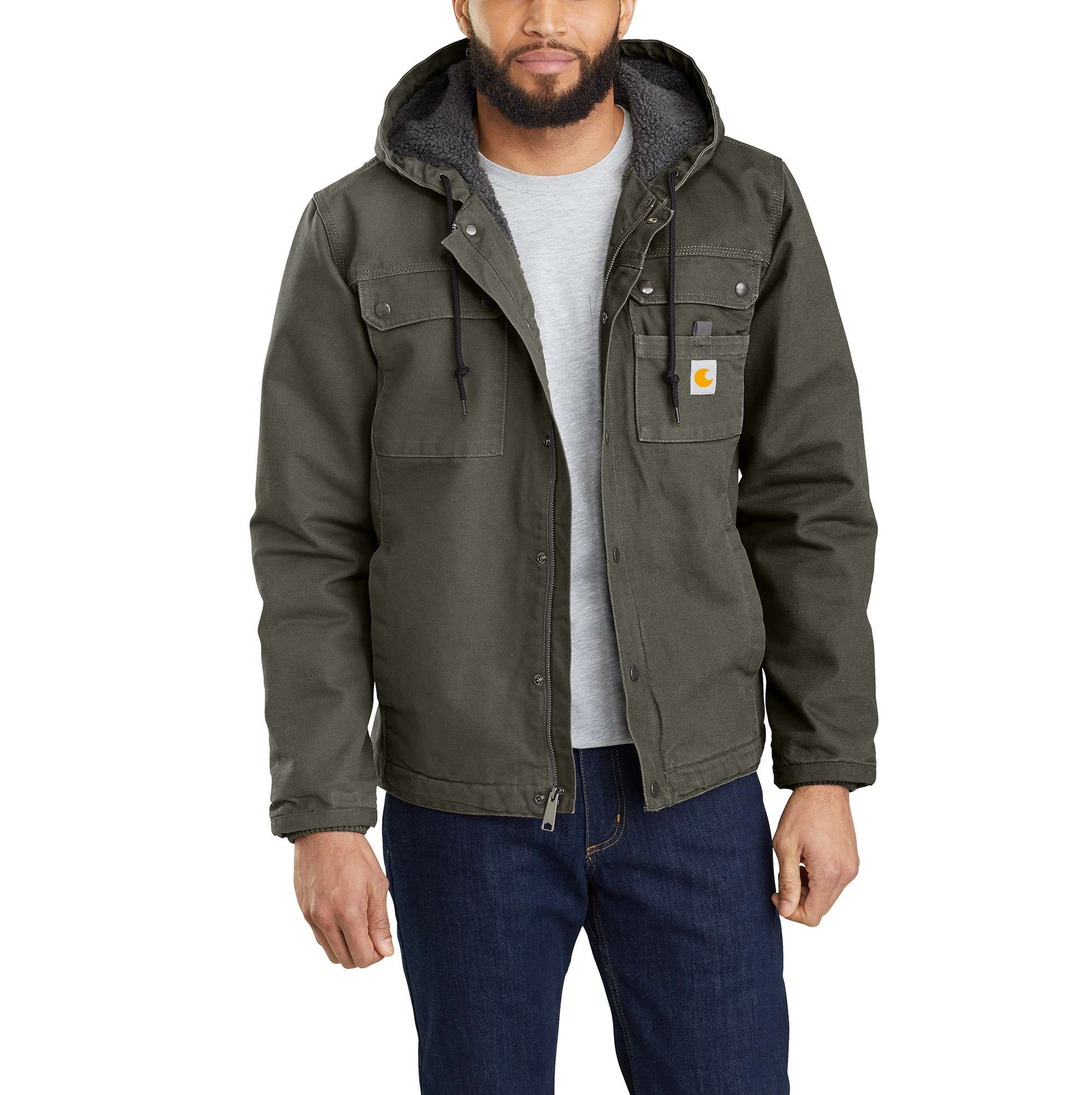 Men's Sherpa-Lined Utility Jacket - Relaxed Fit - Washed Duck