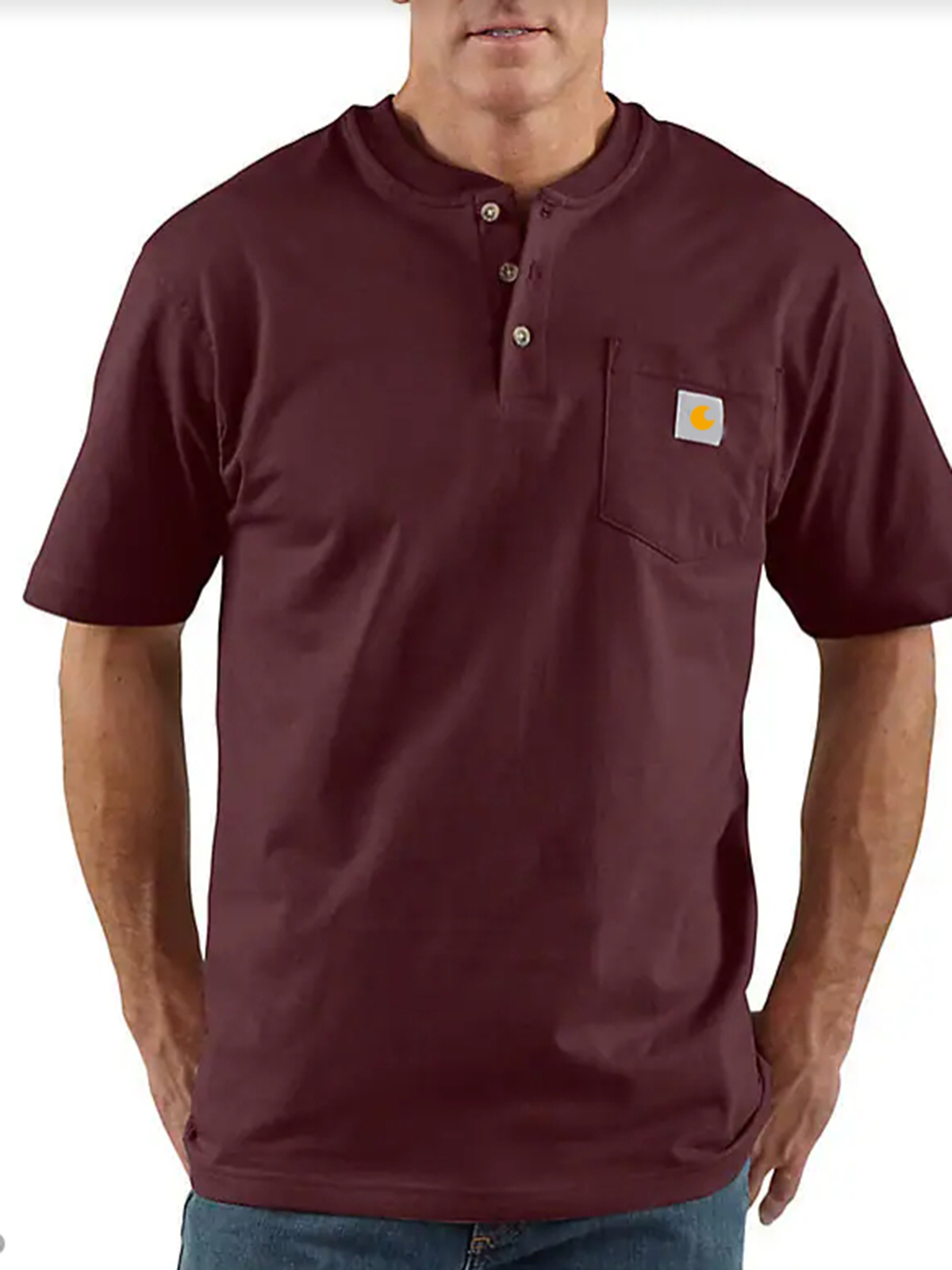 Loose Fit Heavyweight Short-Sleeve Pocket Henley T-Shirt