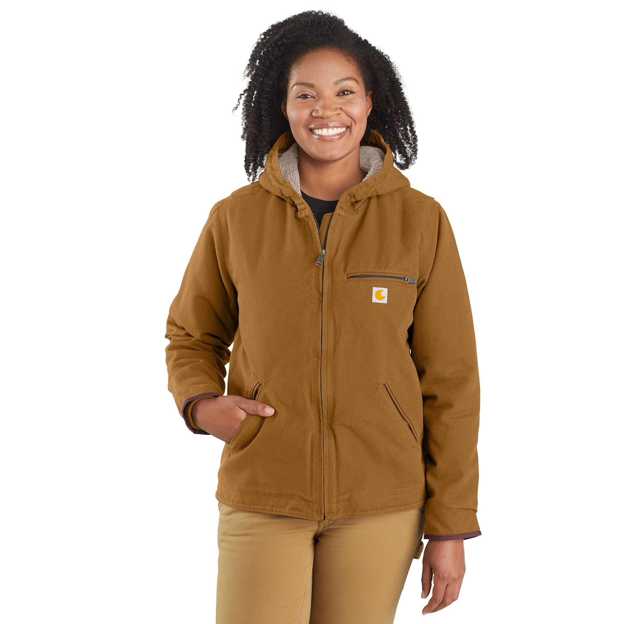 Women's Sherpa Lined Jacket - Loose Fit - Washed Duck - 3 Warmest Rating