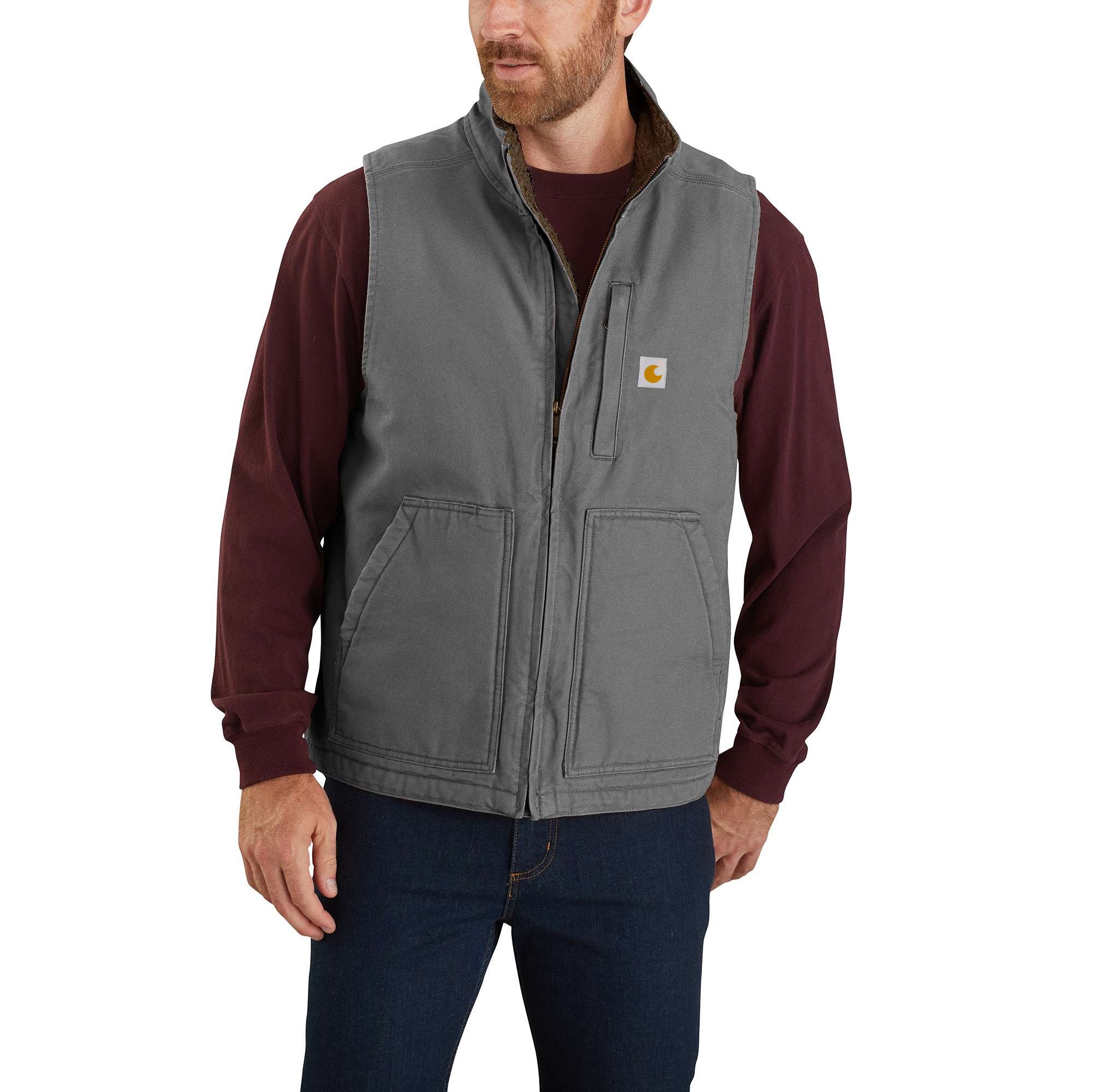Men's Mock-Neck Sherpa-Lined Vest - Loose Fit - Washed Duck