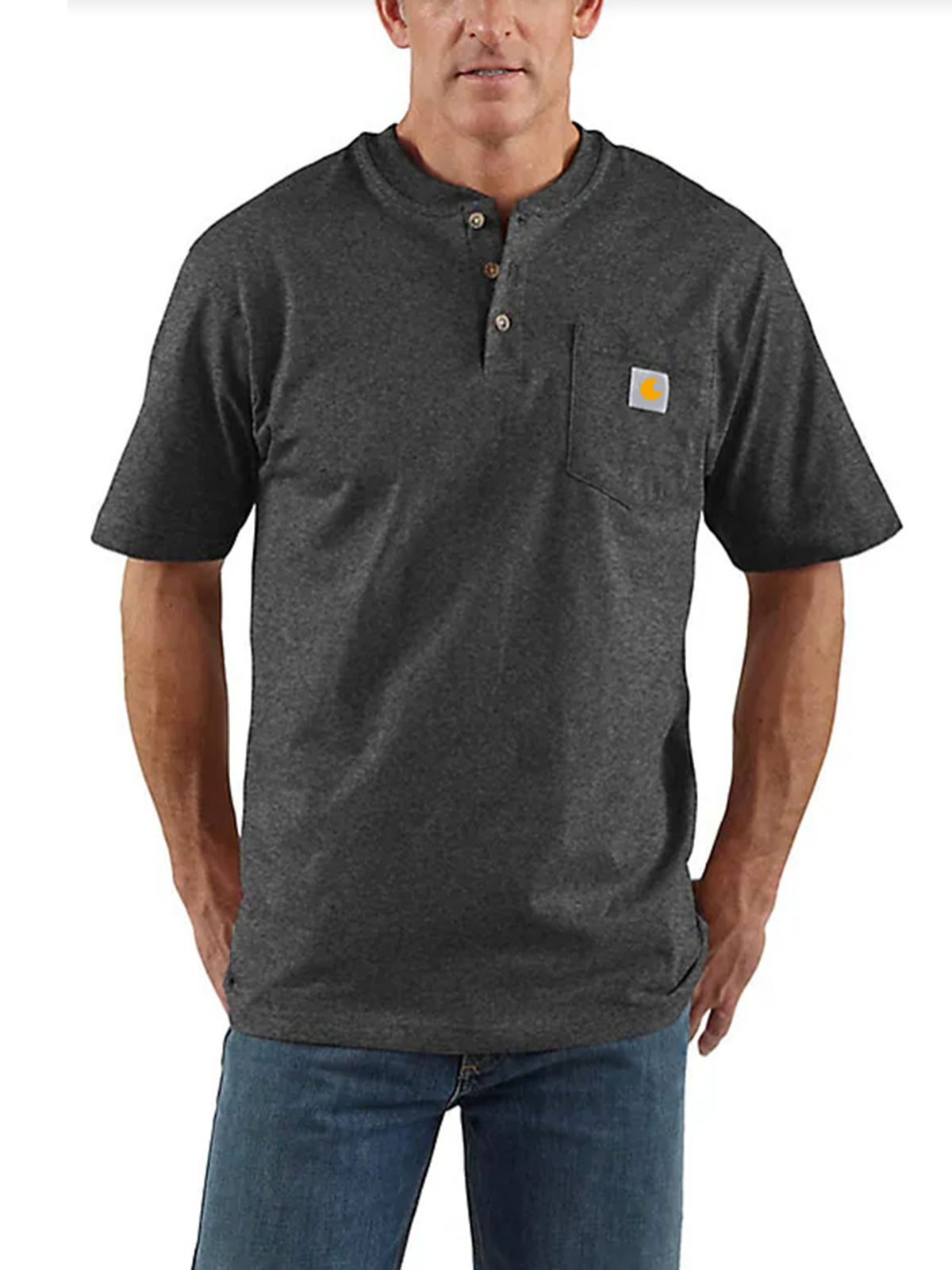 Loose Fit Heavyweight Short-Sleeve Pocket Henley T-Shirt