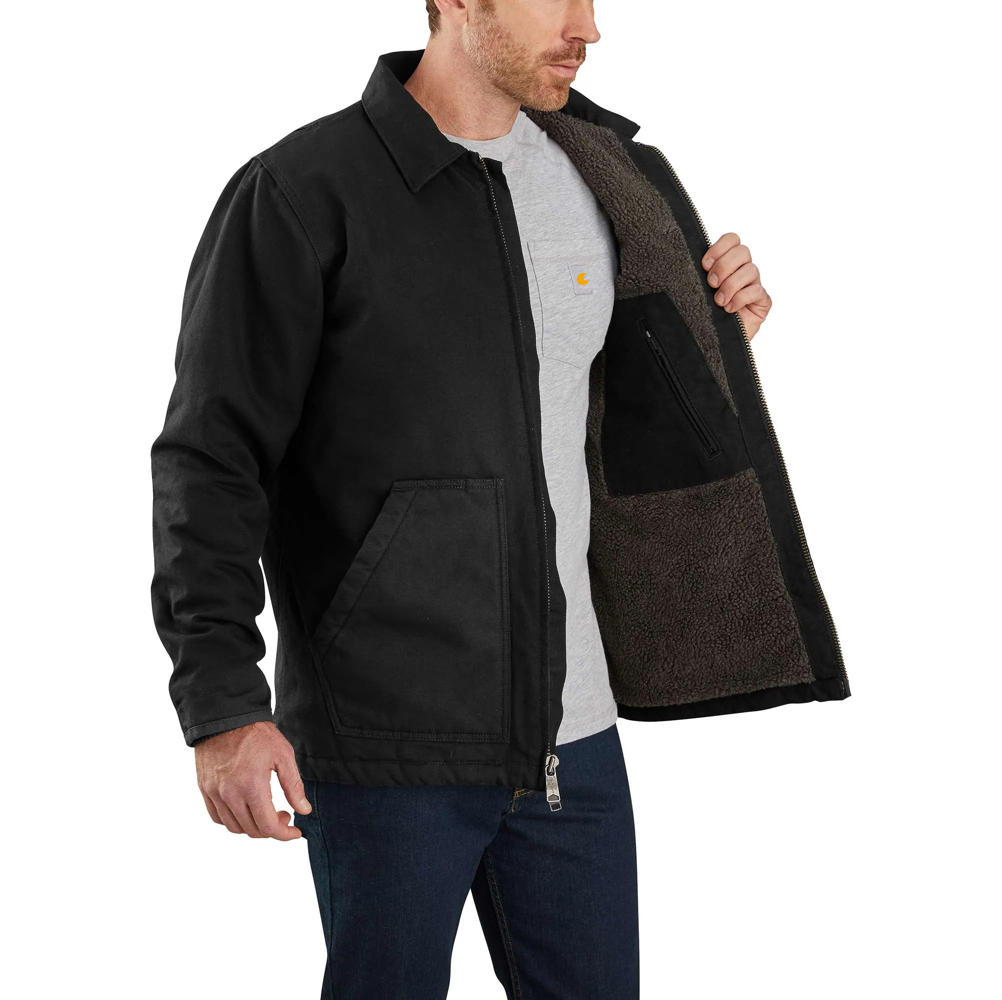 Men's Sherpa-Lined Field Jacket - Loose Fit - Washed Duck - 2 Warmest Rating