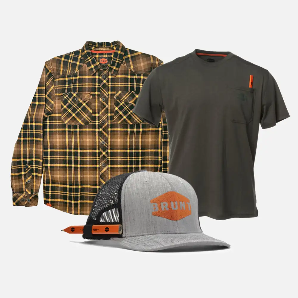 BRUNT Flannel Shirt + Pocket Tee + Snapback Bundle