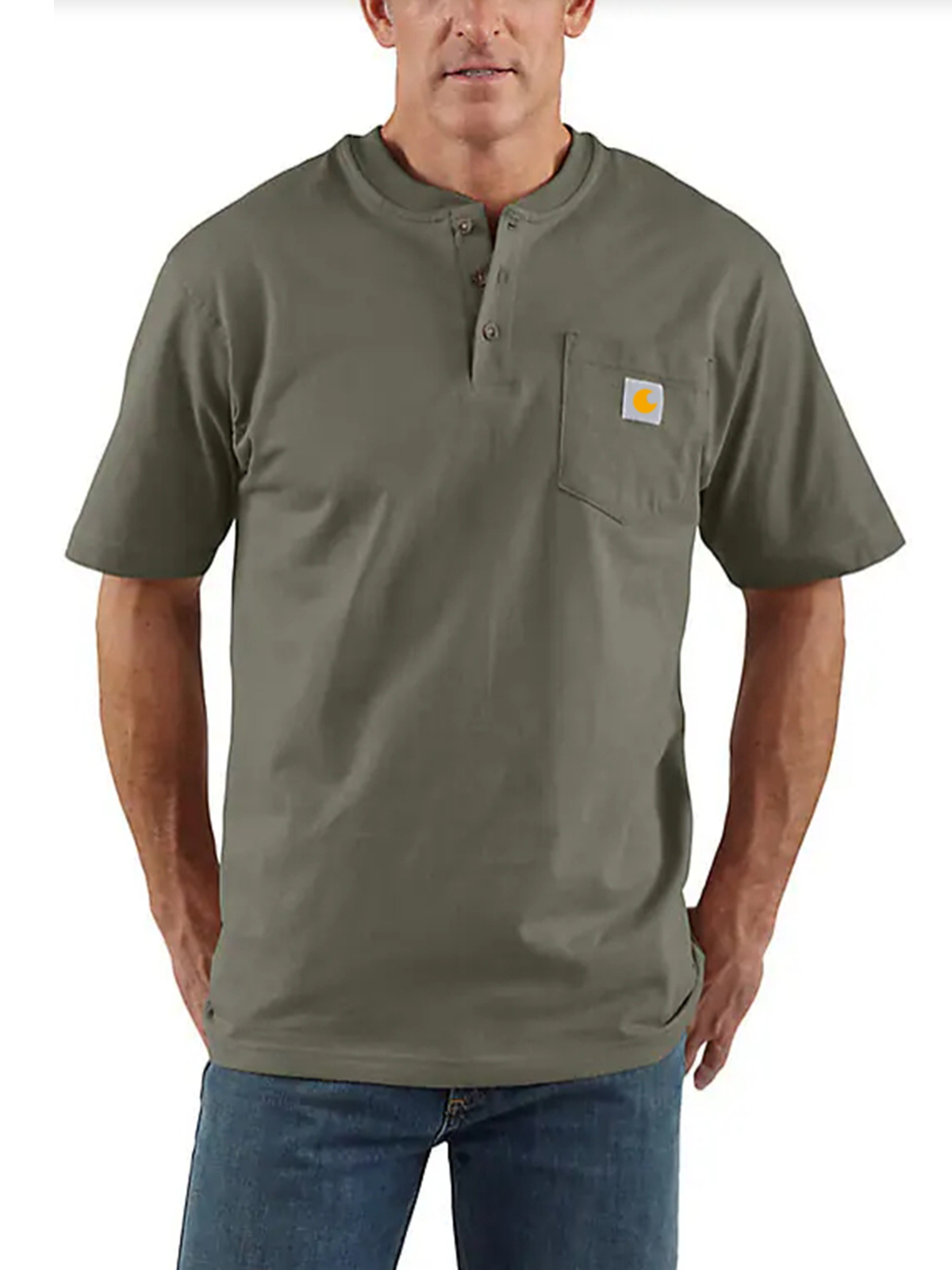 Loose Fit Heavyweight Short-Sleeve Pocket Henley T-Shirt