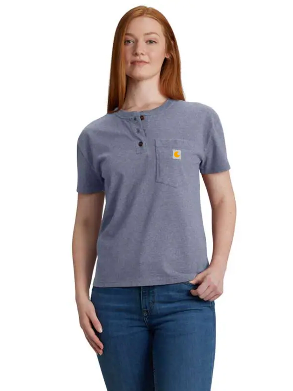 Women's Loose Fit Short-Sleeve Heavyweight Henley T-Shirt